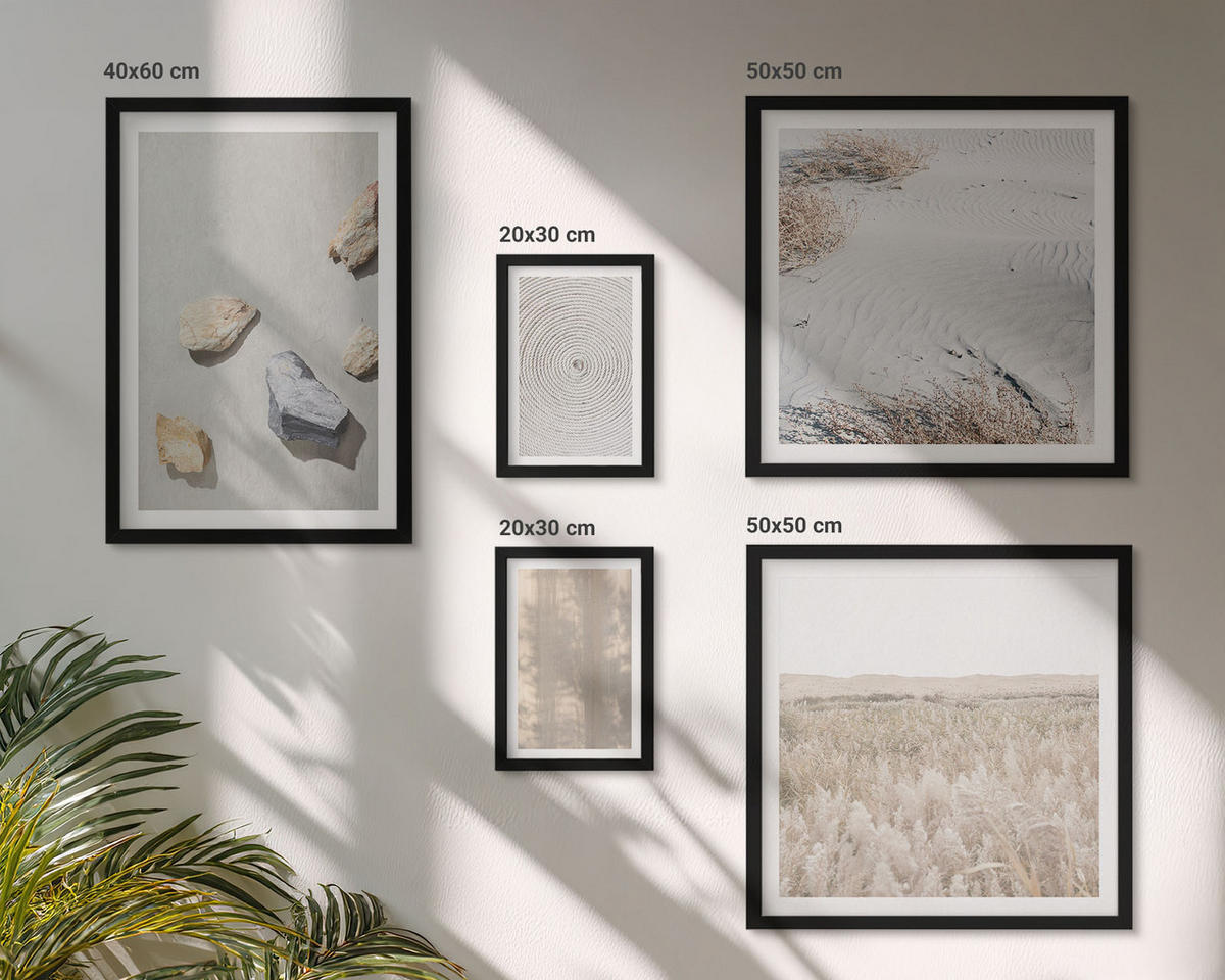 BILDER SET 5er Set - 50x50 cm & 20x30 cm & 40x60 cm Schwarzer Rahmen - Boho-Naturtexturen - Schwarz, Kunststoff (40/60cm) - TULUP