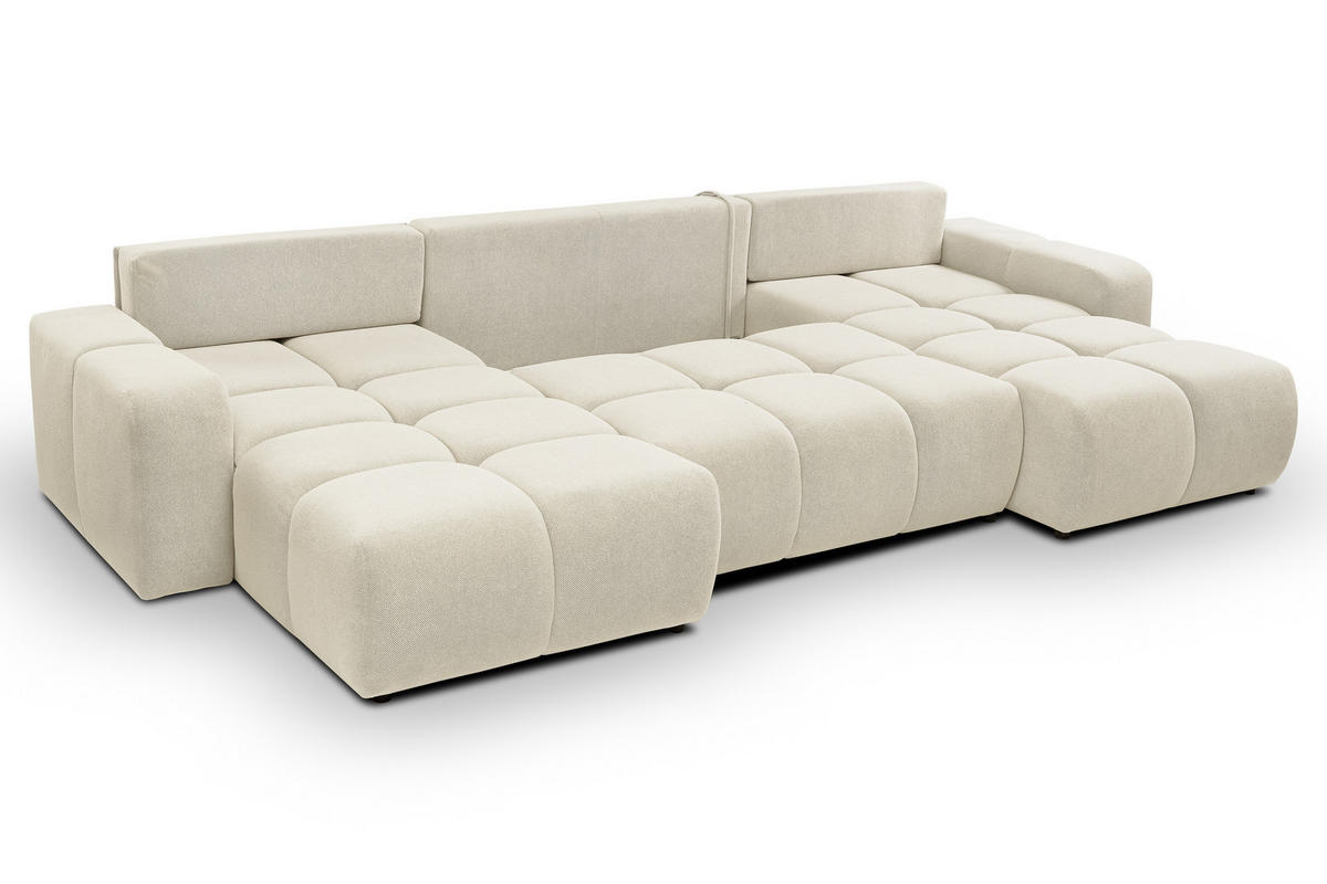 WOHNLANDSCHAFT Hosio Beige 359/177/88 cm mit Schlaffunktion - Beige/Schwarz, Kunststoff/Textil (359/88/177cm) - AX Living