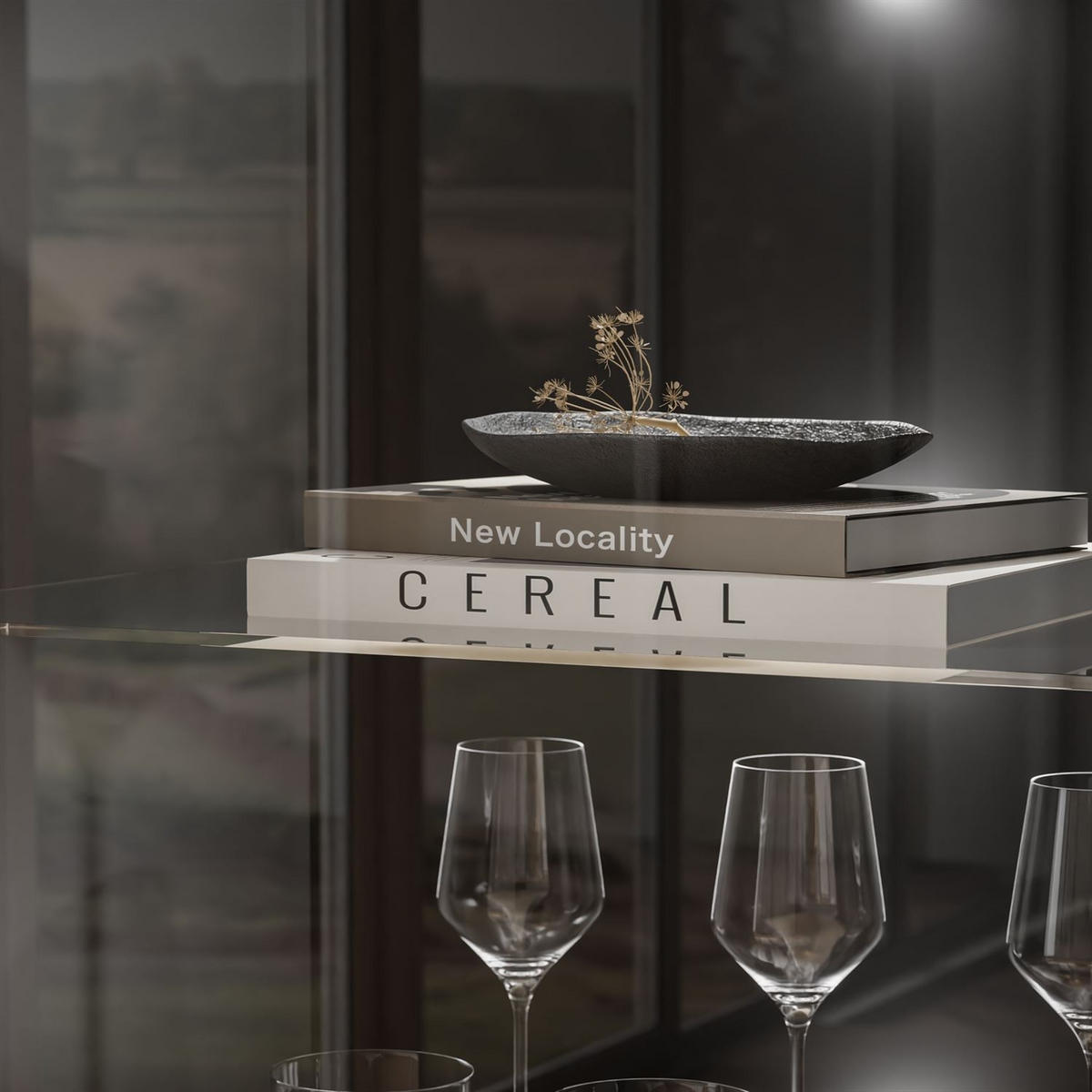 VITRINE SHADOW verglast mit Regalböden - Schwarz, Holzwerkstoff (78/192/40cm) - Lookway