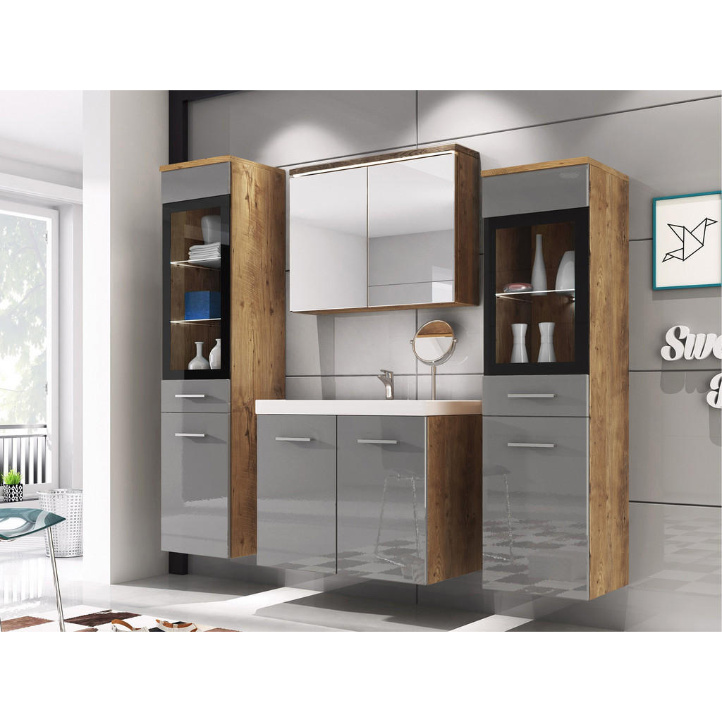 Thumbnail - Mirjan24 Badmöbel-Set, Graubraun, Kunststoff, 132x132x30 cm, Badezimmer, Badmöbelsets & Badmöbelserien, Badmöbel-Sets