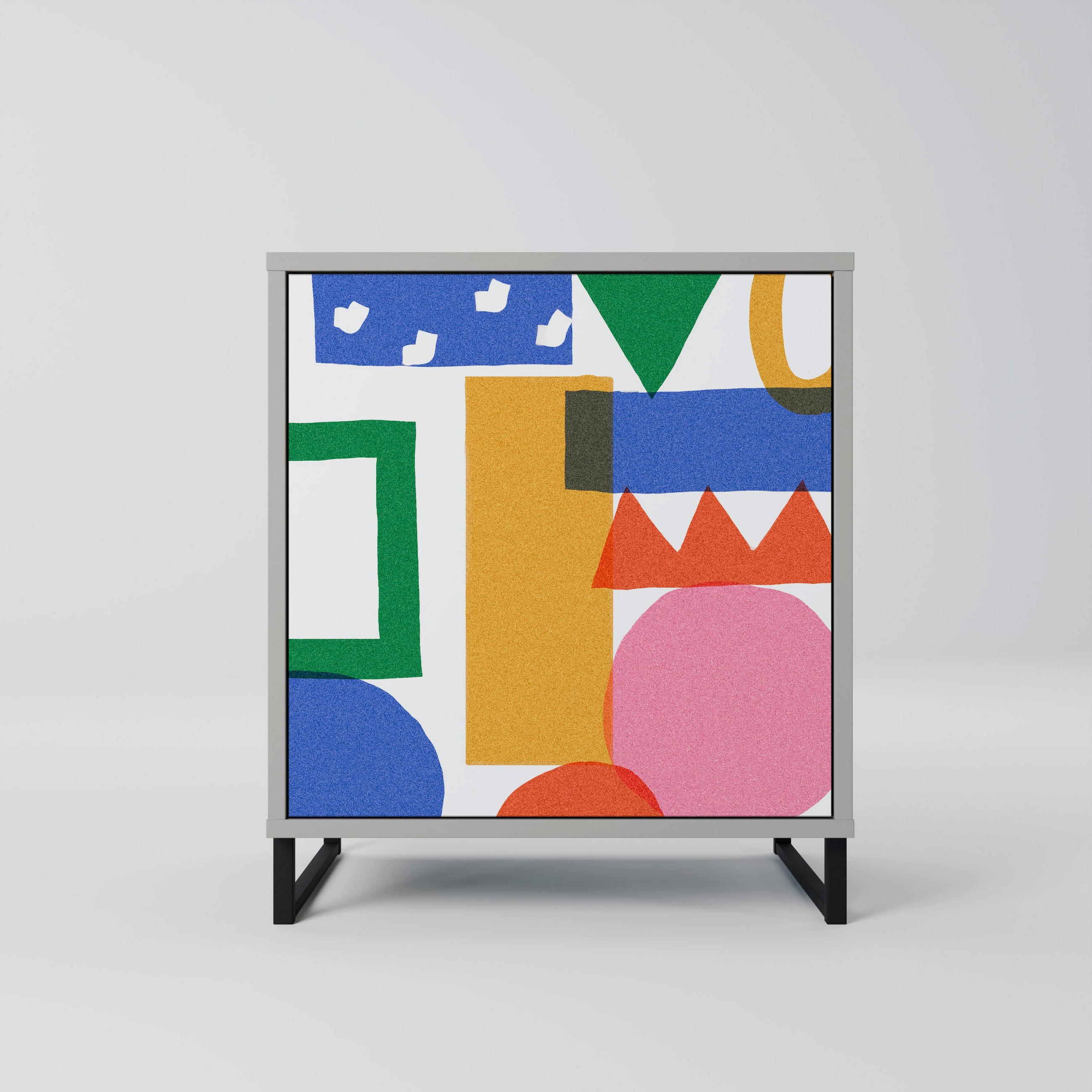 SIDEBOARD GEOMETRIC GLIMMER, Grau, 57,5x42x67,5 cm, Schwarze Metall-Rahmenfüße - Multicolor/Schwarz, Holzwerkstoff/Metall (57.5/67.5/42cm) - SpaceRebels
