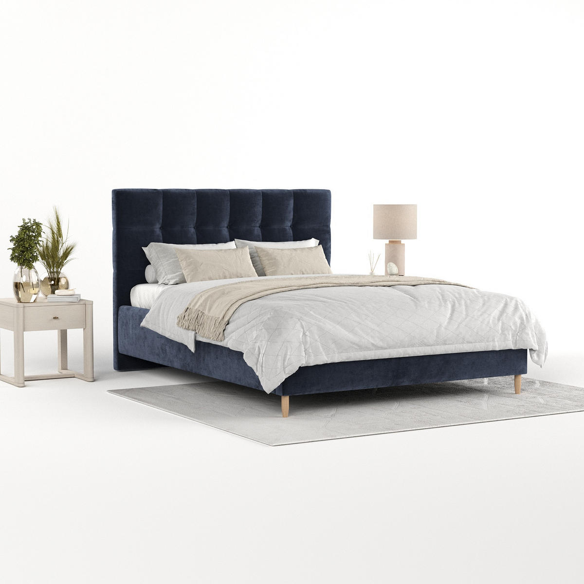 POLSTERBETT Cora 140/200 cm Marineblau im Lotta Stoff - Naturfarben/Dunkelblau, Holz/Holzwerkstoff (140/200cm) - AltaBeds