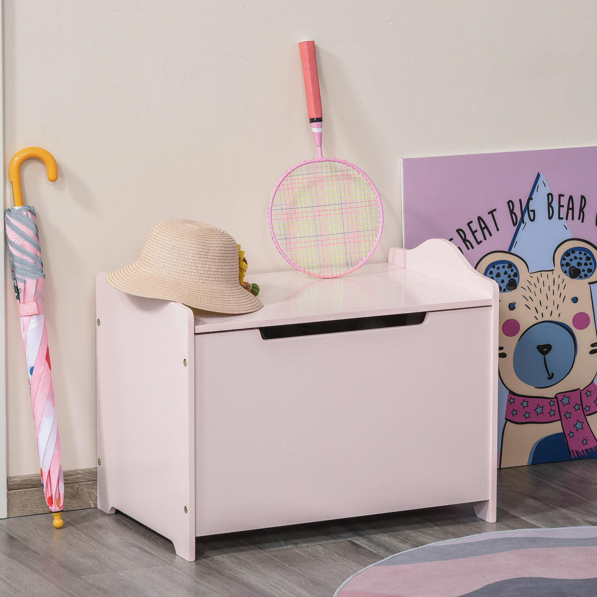 SPIELZEUGTRUHE DE-17224 mit Gasdruckdämpfer, MDF Rosa - Pink, Metall (101.6/152.4cm) - ComfortXL