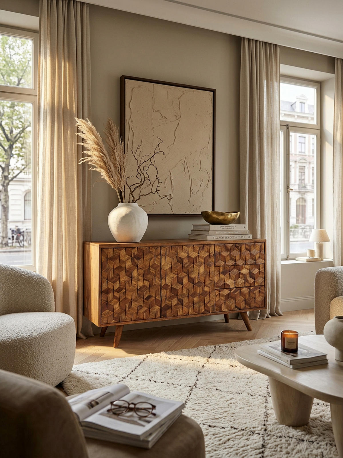 SIDEBOARD – Massivholz, 138x76x45 cm, mit Türen und Schubladen - Braun, Holz (138/76/45cm) - KADIMA DESIGN