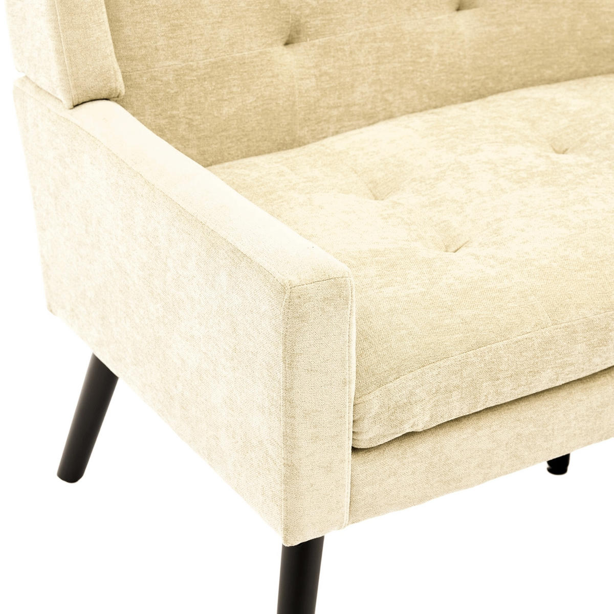 SITZBANK 2-Sitzer Leinenbezug mit Knopfheftung, Massivholzbeinen 119/75/88 cm Beige - Beige, Textil (75/88/119cm) - Redom