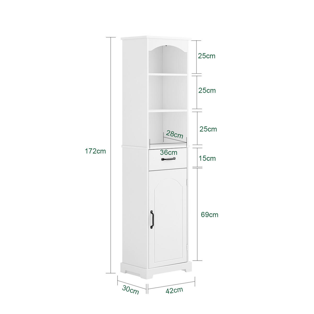 HOCHSCHRANK Weiß - Weiß, Holzwerkstoff (42/172/30cm) - SoBuy