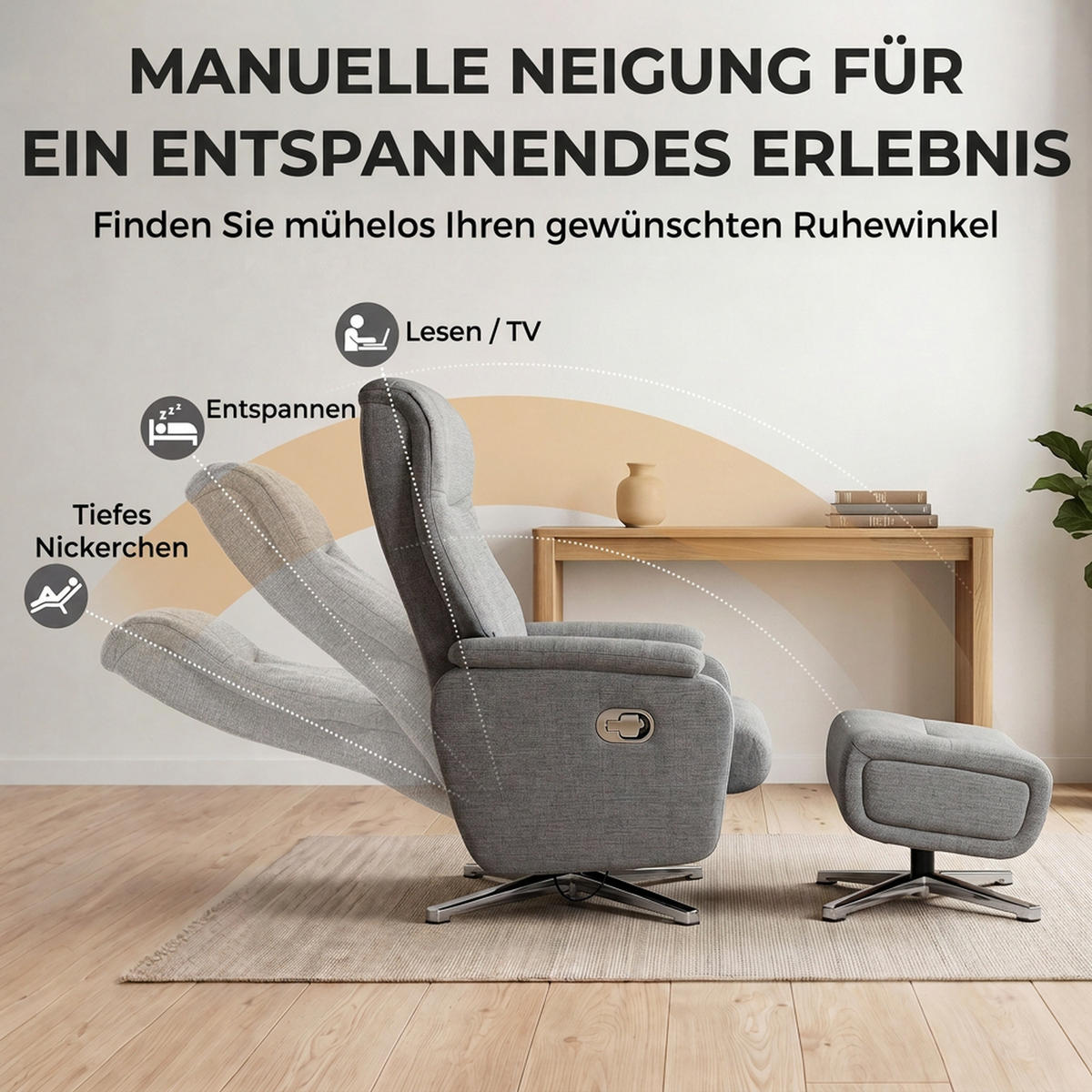 RELAXSESSEL-MIT-HOCKER 2er Set Leinenoptik Dunkelgrau - Dunkelgrau/Silberfarben, Holzwerkstoff/Textil (80/102/85.5cm) - HOMCOM