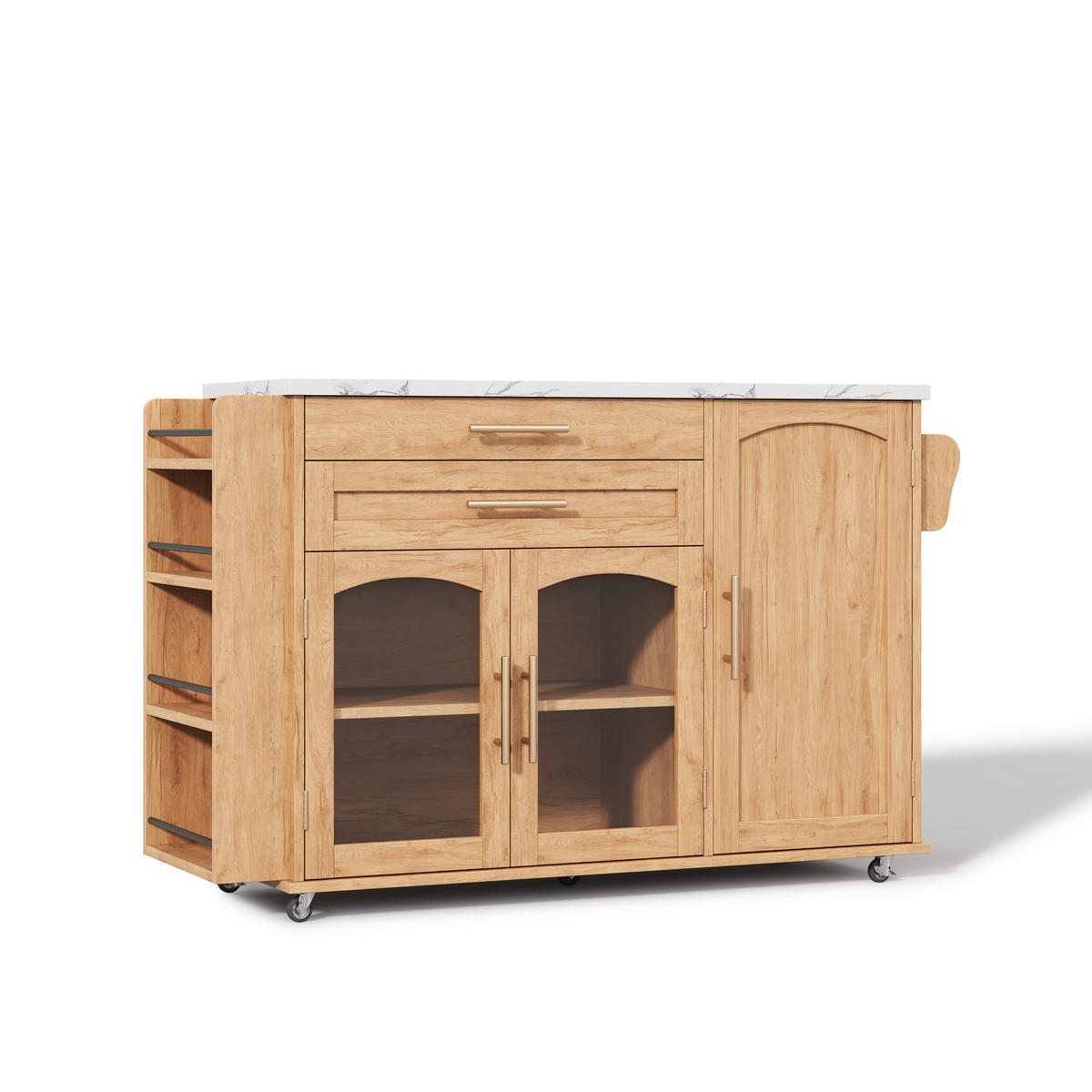 KÜCHENINSEL in Weiß und Naturfarbe Servierwagen mit Besteckschublade für Küchen und Wohnzimmer, B120/T45 (70)/H90 cm - Naturfarben, Holzwerkstoff (138/90/70cm) - STILVORA