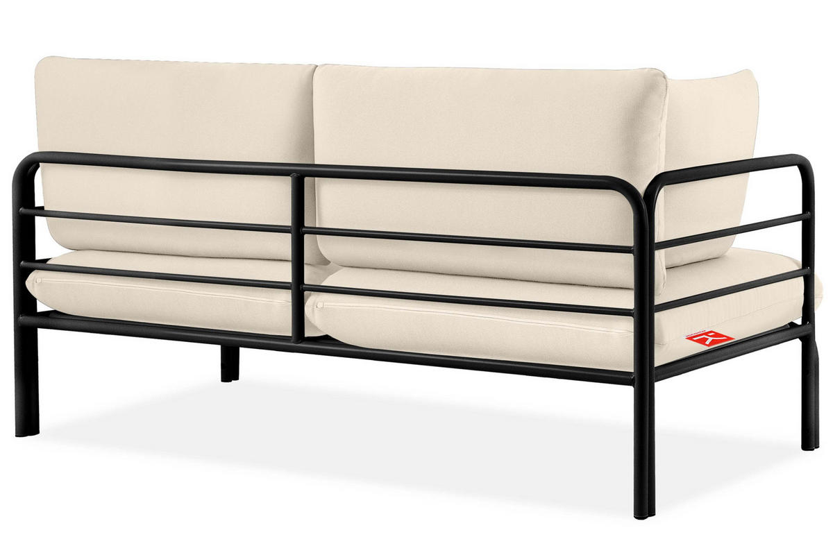 GARTENSOFA RAMBE 2-Personen mit Kissen, Anthrazit/Cremeweiß - Dunkelgrau/Creme, Textil/Metall (150/80/80cm) - KONSIMO®