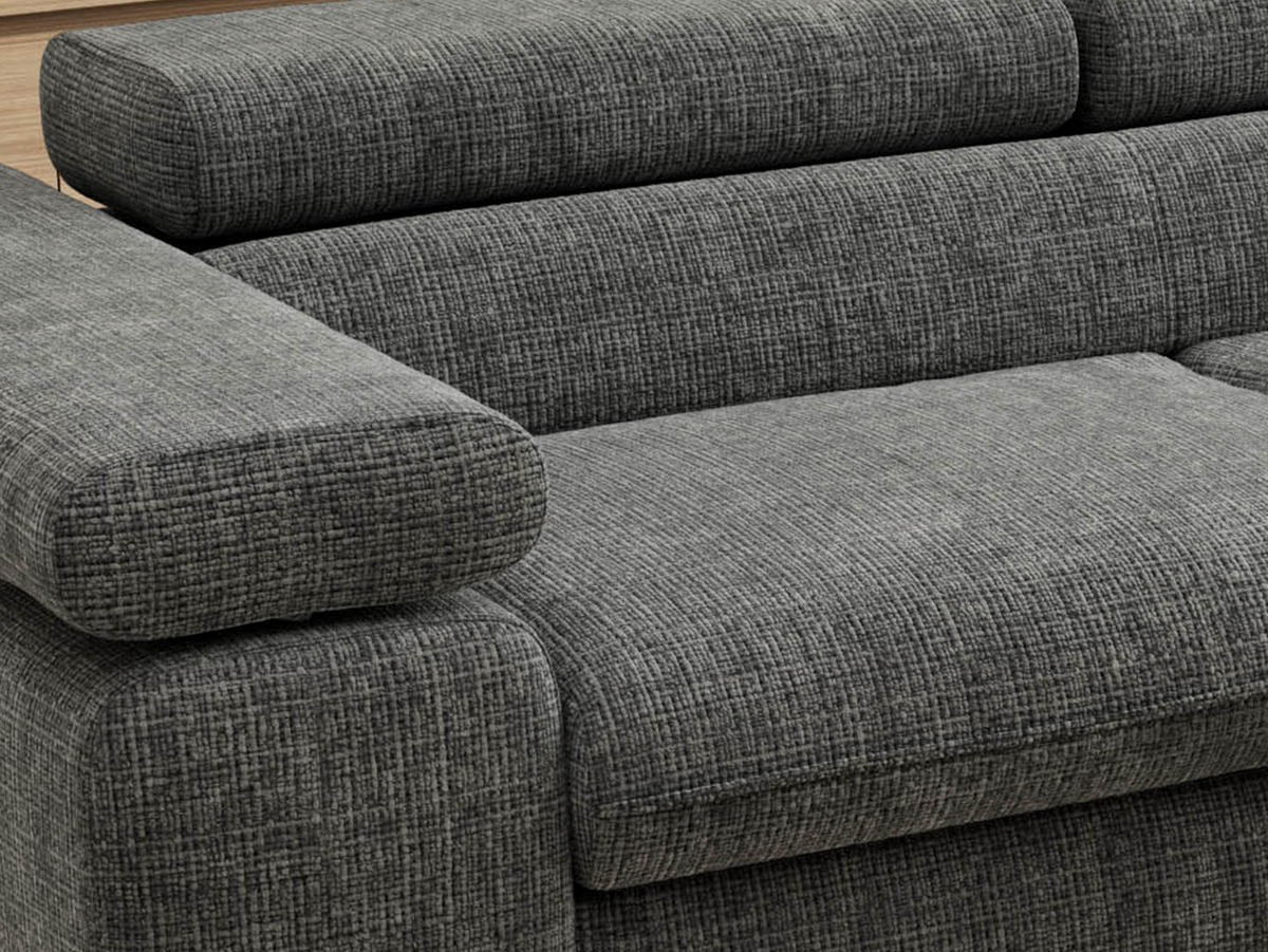 ECKSOFA PABLO L Grau Schenille grob gewebt - Rechts Seite mit T25 Topper - Schwarz/Grau, Textil/Metall (273/208cm) - MKS