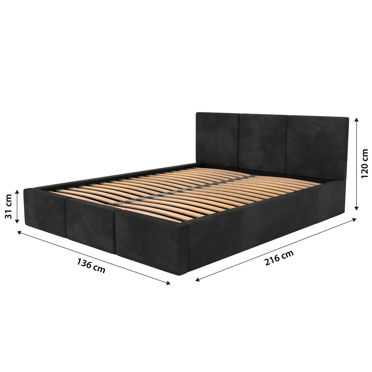 POLSTERBETT für Schlafzimmer Bett mit Stauraum Schwarz 120x200cm Kopfteil 120cm - Schwarz, Holzwerkstoff/Metall (120/200cm) - Muralo
