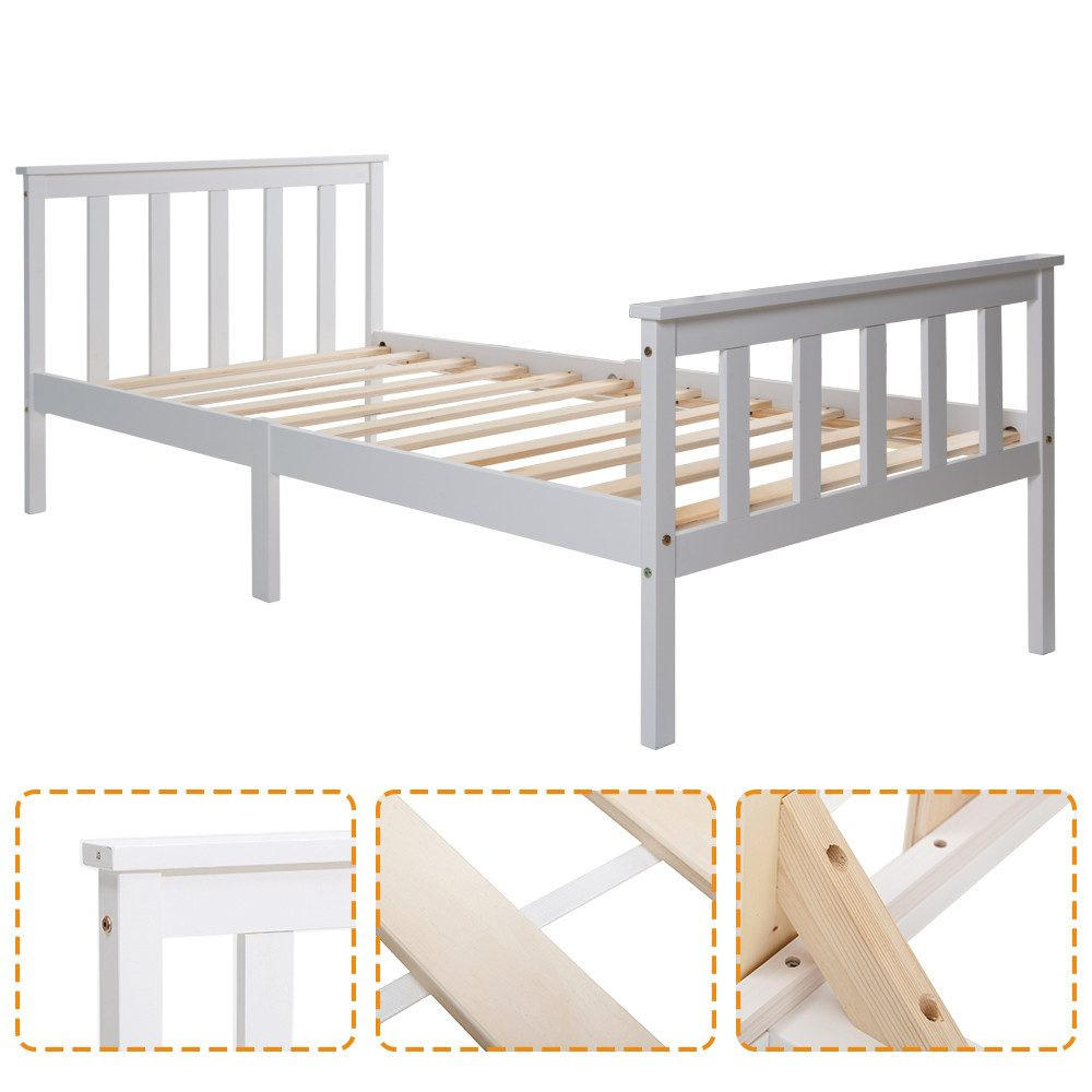 MASSIVHOLZBETT mit Lattenrost Kopfteil Doppelbett 90*200cm - Weiß, Holzwerkstoff (90/200cm)