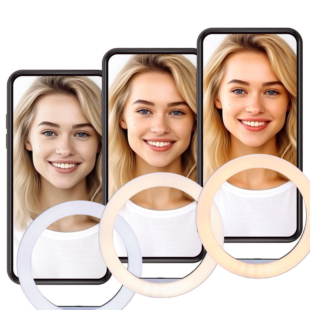 RINGLEUCHTE Weiß Schwarz LED dimmbar Stativ 25 cm Smartphonehalter - Multicolor, Kunststoff/Metall (50/50/153cm) - Relaxdays