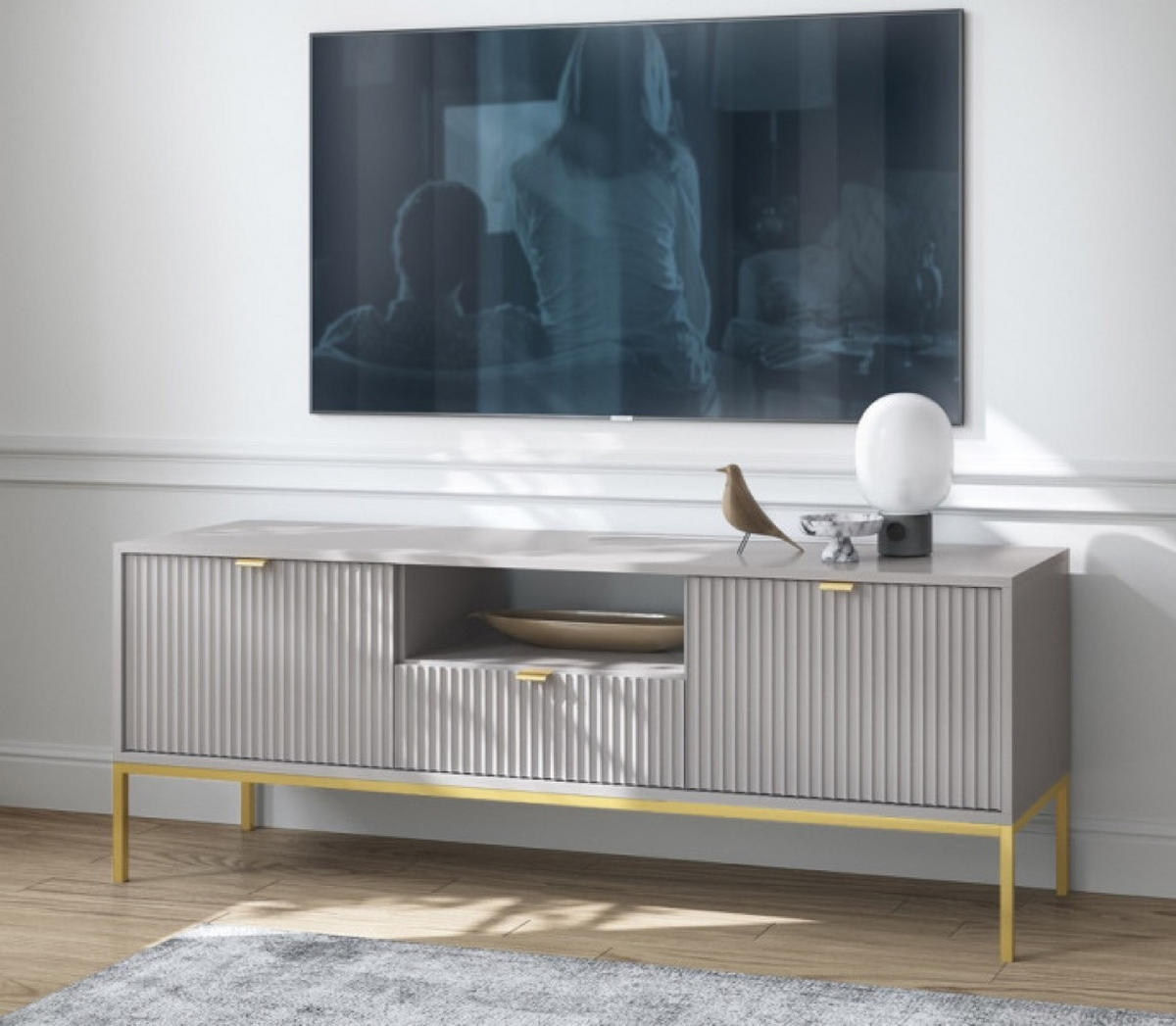TV-LOWBOARD Grau NEW Goldfarben - Grau, Holzwerkstoff (154/56/39cm) - Sepro Meble