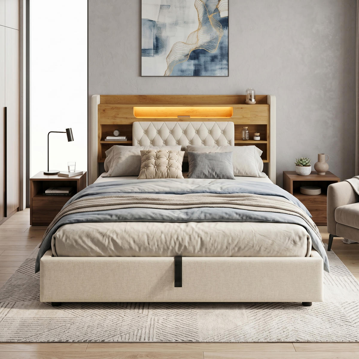 PAT SUPRAETAJAT METALIC 140x200 pat pentru copii alb - bej, material textil (140/190cm) - Urban Meuble