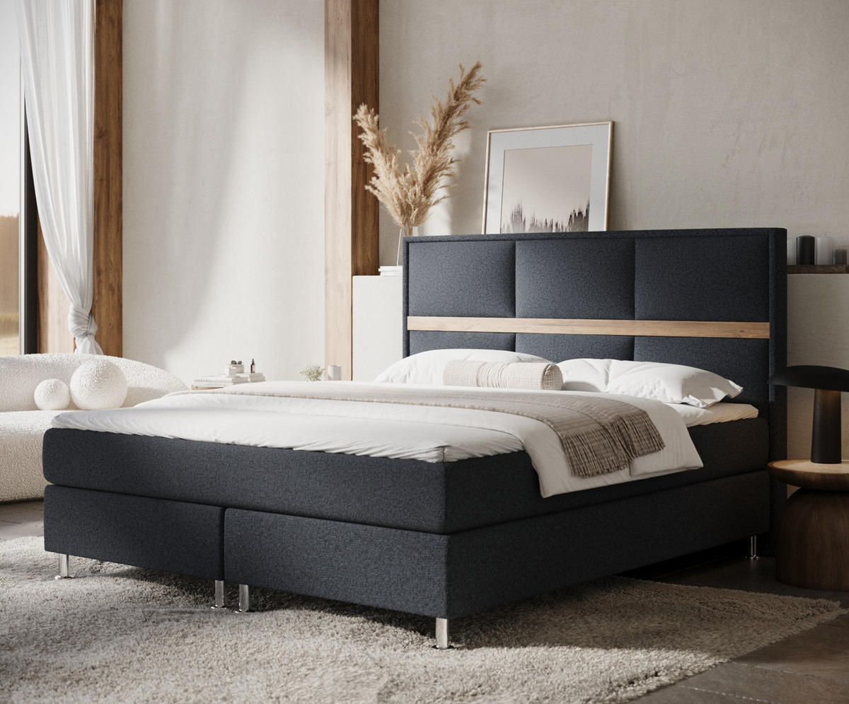 BOXSPRINGBETT Soto Schwarz 180/200 cm mit Latex-Topper - Silberfarben/Schwarz, Holz/Holzwerkstoff (180/200cm) - Maison de Reve