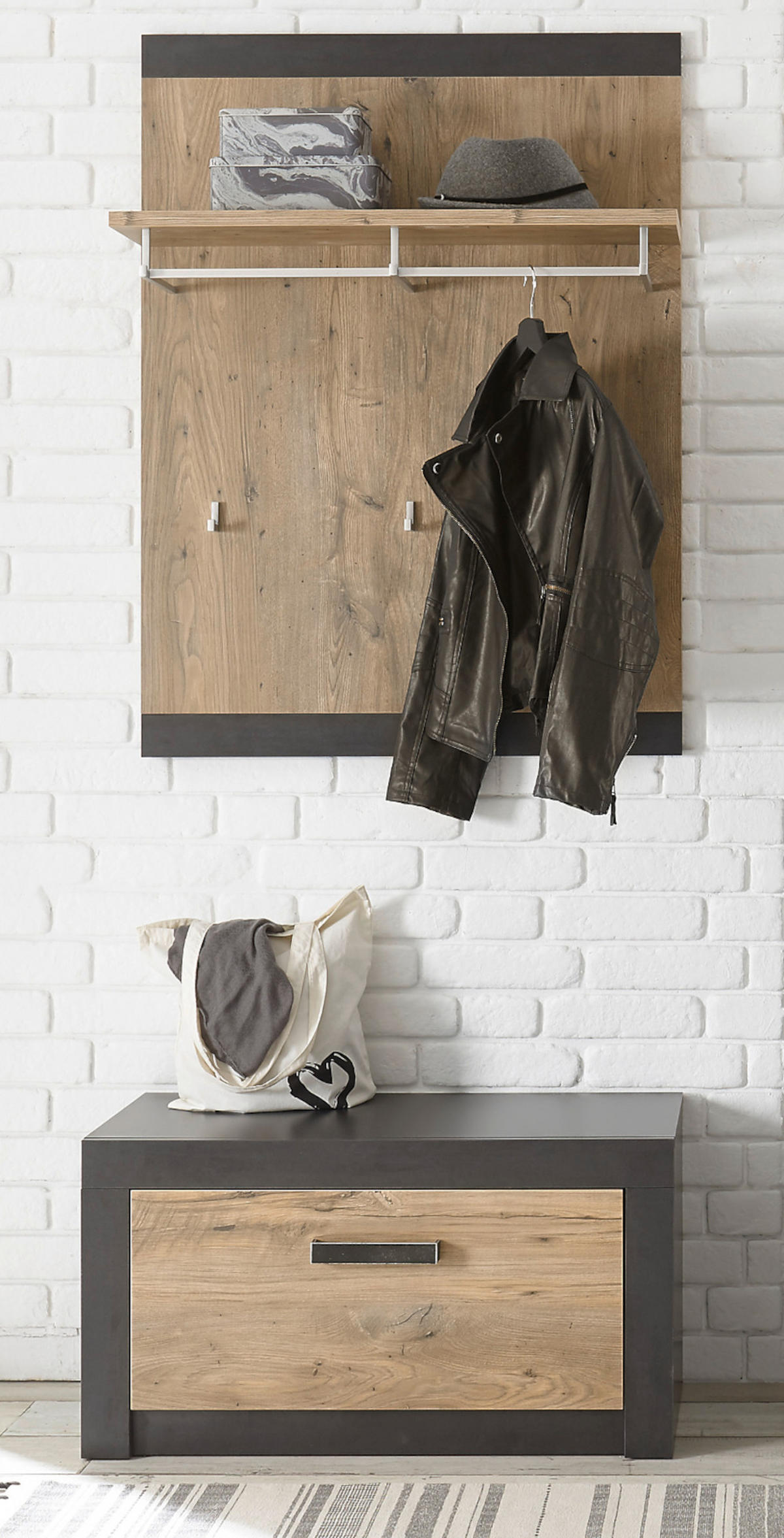 GARDEROBENPANEEL Kastanie grau Fresco , Flur Wandgarderobe, 80 x 107 cm - Kastanienfarben/Grau, Holzwerkstoff (80/107/25cm) - Furn.Design