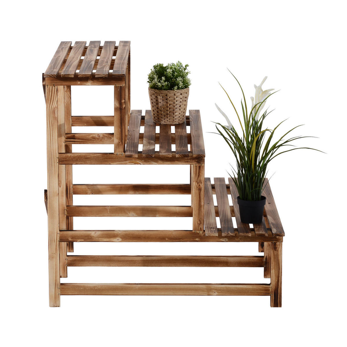 PFLANZENTREPPE Blumentreppe Blumenregal Pflanzregal, 3 Stufen, Tannenholz, Verkohlt - Dunkelbraun, Holz (80/78/80cm) - Outsunny
