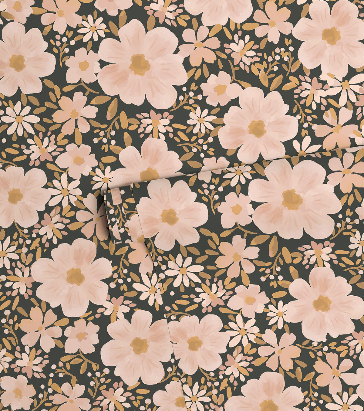 VLIESTAPETE Eleonore Blumen 50 cm x 10 m, schwarzer Hintergrund - Pink, Papier (50/1000cm) - Lilipinso