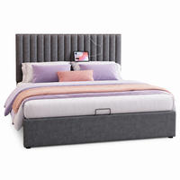 ČALOUNĚNÁ POSTEL 140/200 cm v šedé barvě s úložným prostorem, LED a USB-C - šedá, kov/kompozitní dřevo (140/200cm) - CHICFURN