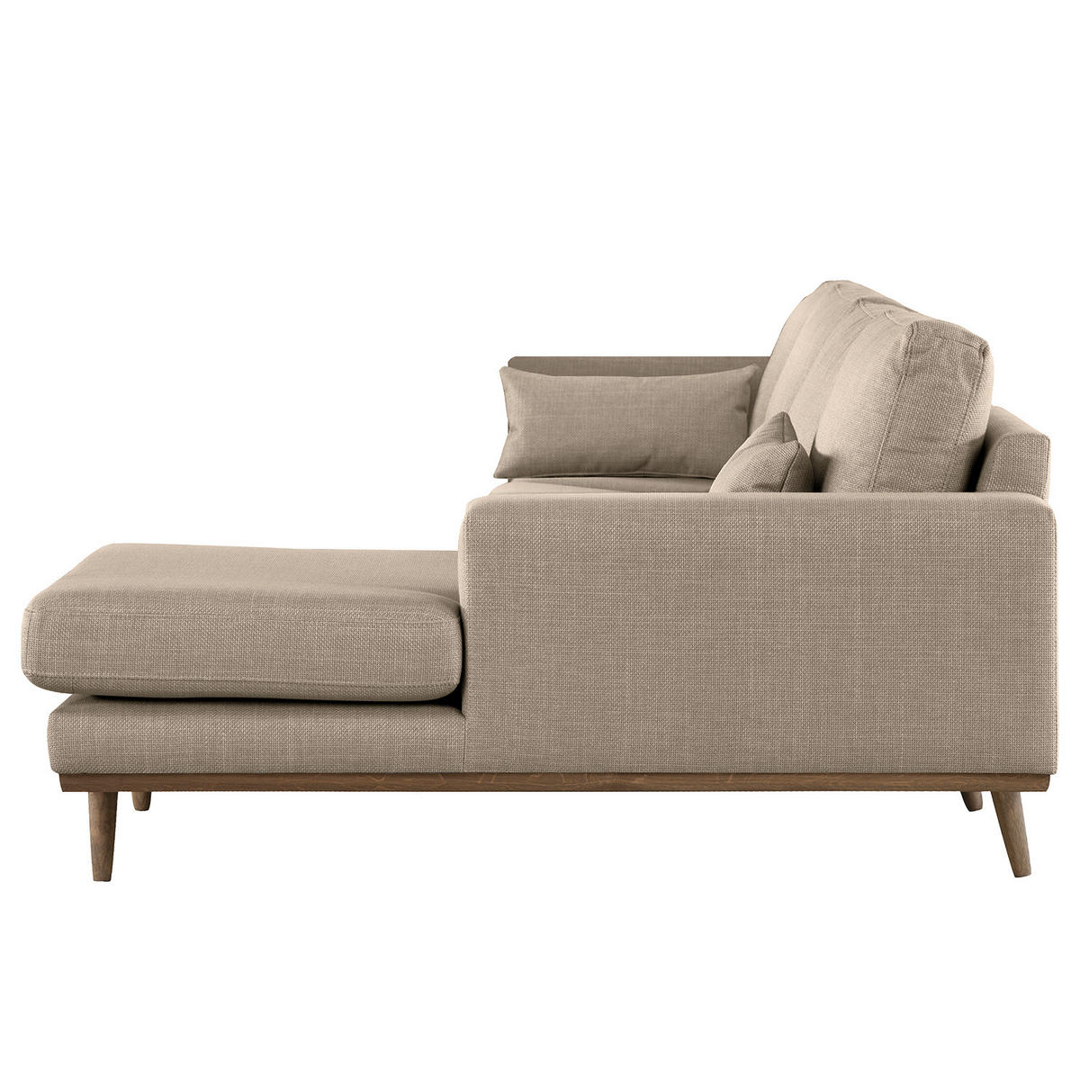 ECKSOFA mit Longchair - Taupe/Eichefarben, Eichenholz/Textil (281/153cm) - home24