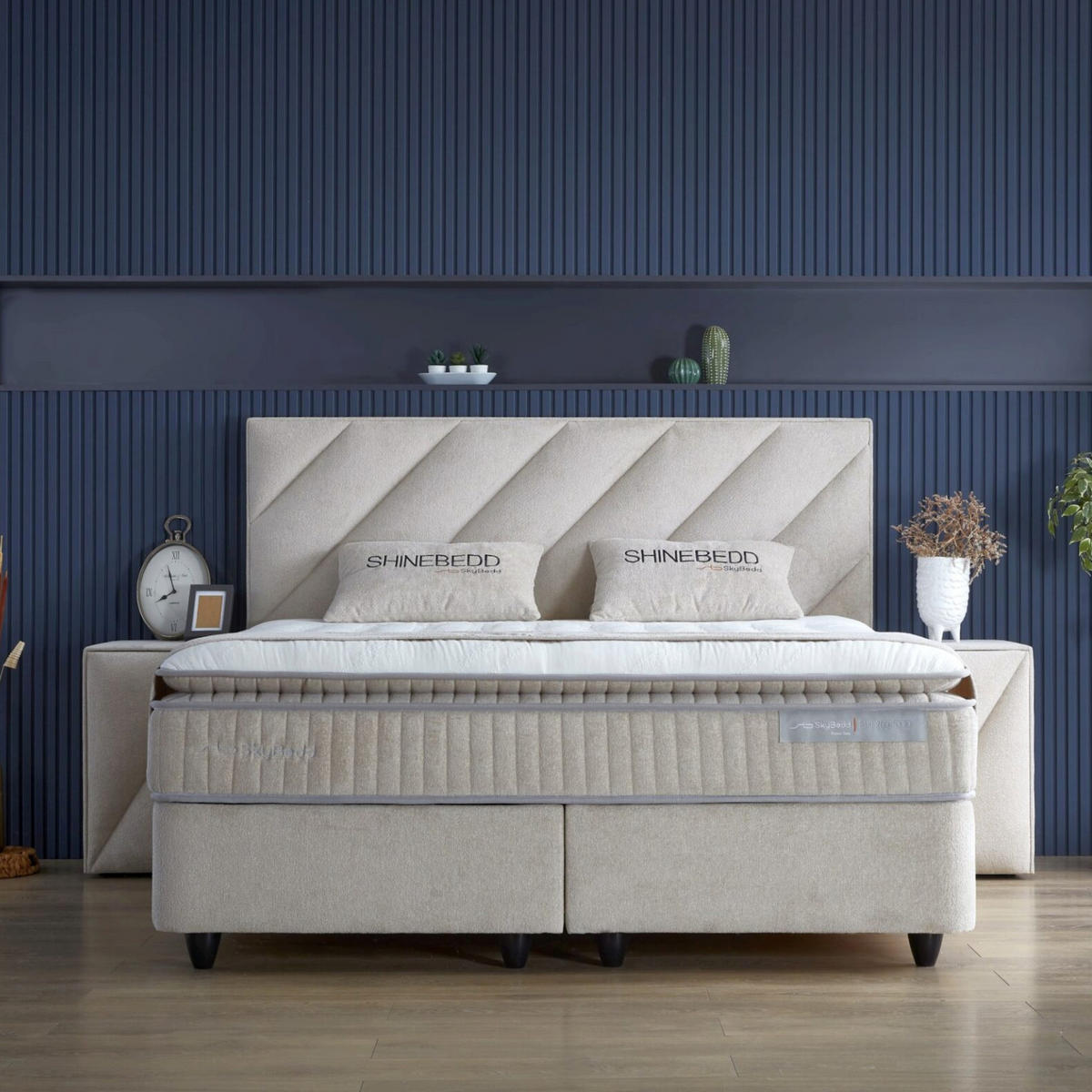 BOXBETT Shine Bett boxspringbett 120x200 mit matratze - Beige, Holz (120/200cm)