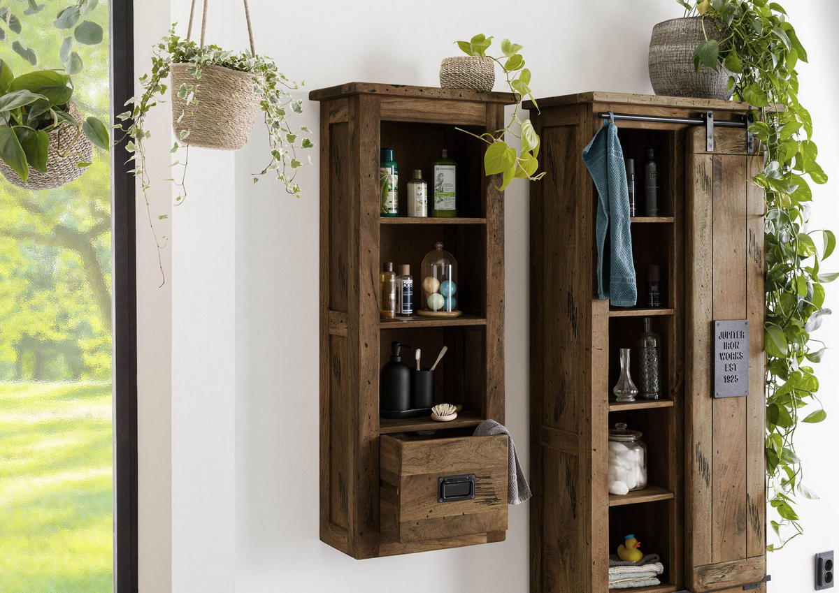 HÄNGESCHRANK Mango 50x26x120 braun lackiert RAILWAY #480 - Braun, Holz (50/120/26cm) - Massivmoebel24
