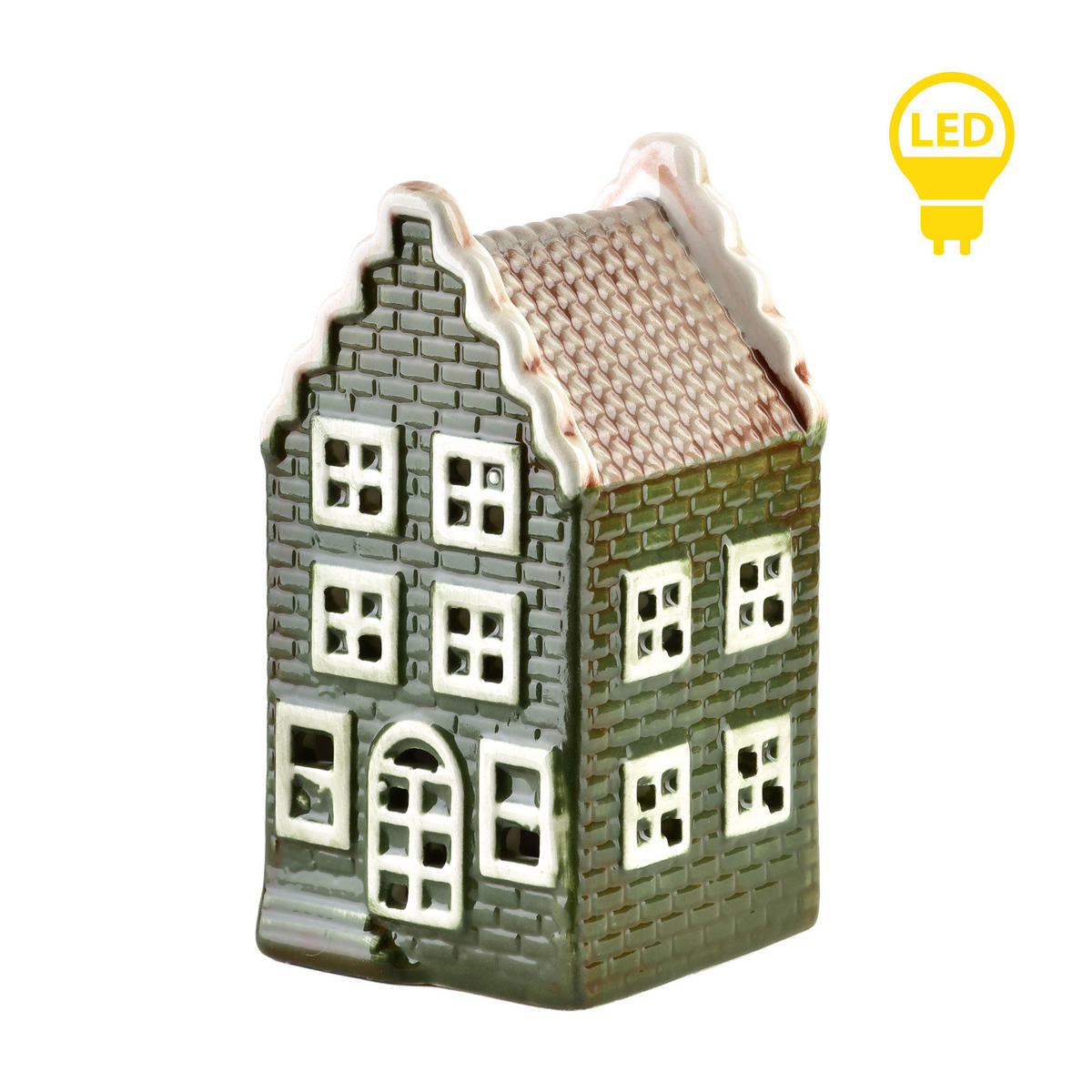 LED-LATERNENHAUS Hytte Grün 5,6x5,2x11 cm Keramik - Grün, Keramik (5.2/11/5.6cm) - Mondex