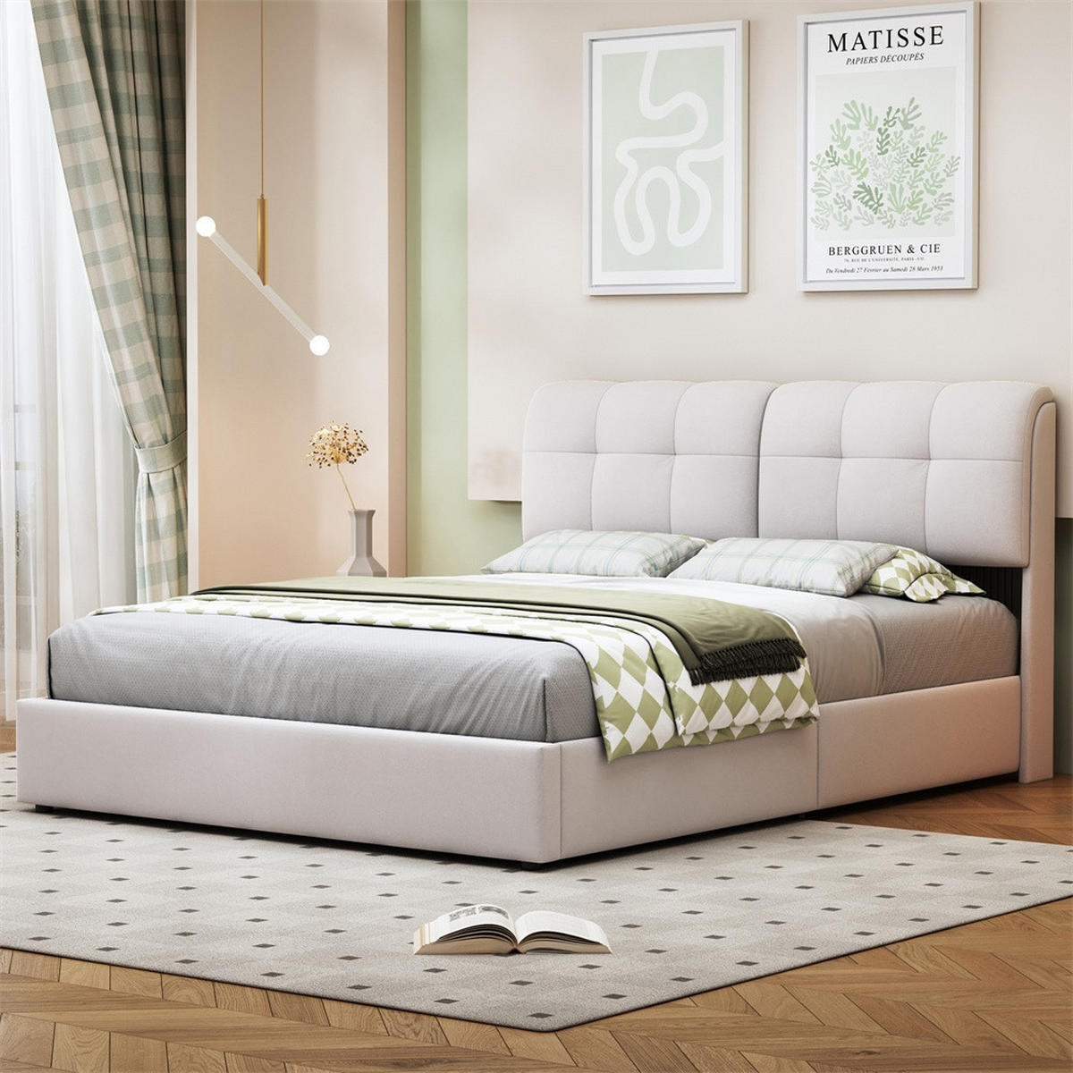 POLSTERBETT 140x200 cm mit hydraulischer Hubfunktion - Doppelbett mit LED-Beleuchtung - ohne Matratze - Cremeweiß - Beige, Textil (140/200cm) - DELFA
