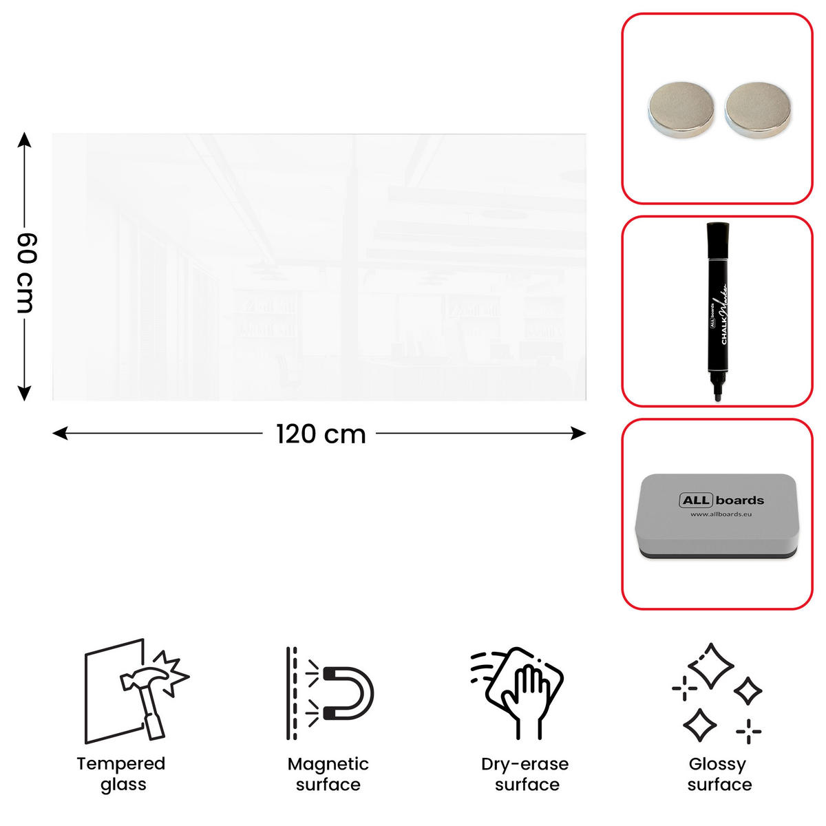 GLASBOARD - Premium SUPERWHITE Perlweiß 120x60cm - Weiß, Glas (120/60/0.7cm) - ALLboards