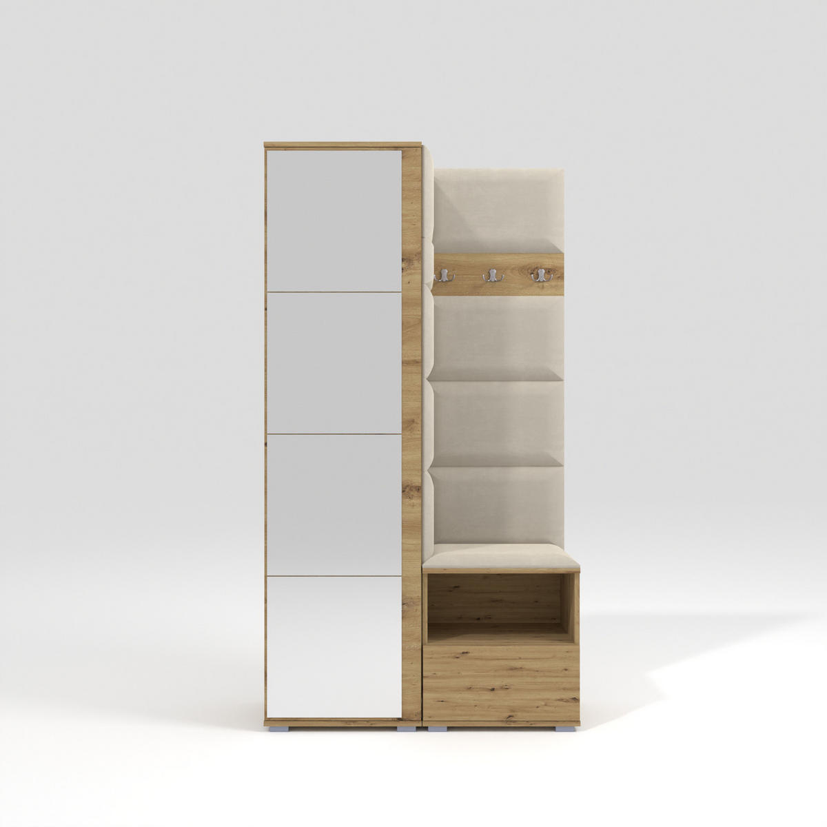GARDEROBEN-SET Nela I mit Spiegel 100/187/40 - Silberfarben/Creme, Holzwerkstoff/Kunststoff (100/187/40cm)