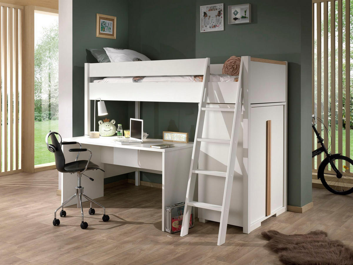 KINDERZIMMER Set Kariotta 2 Holzwerkstoff + Massivholz Weiß/Buche - Weiß, Holz (220/160/120cm) - 58aufmkessel