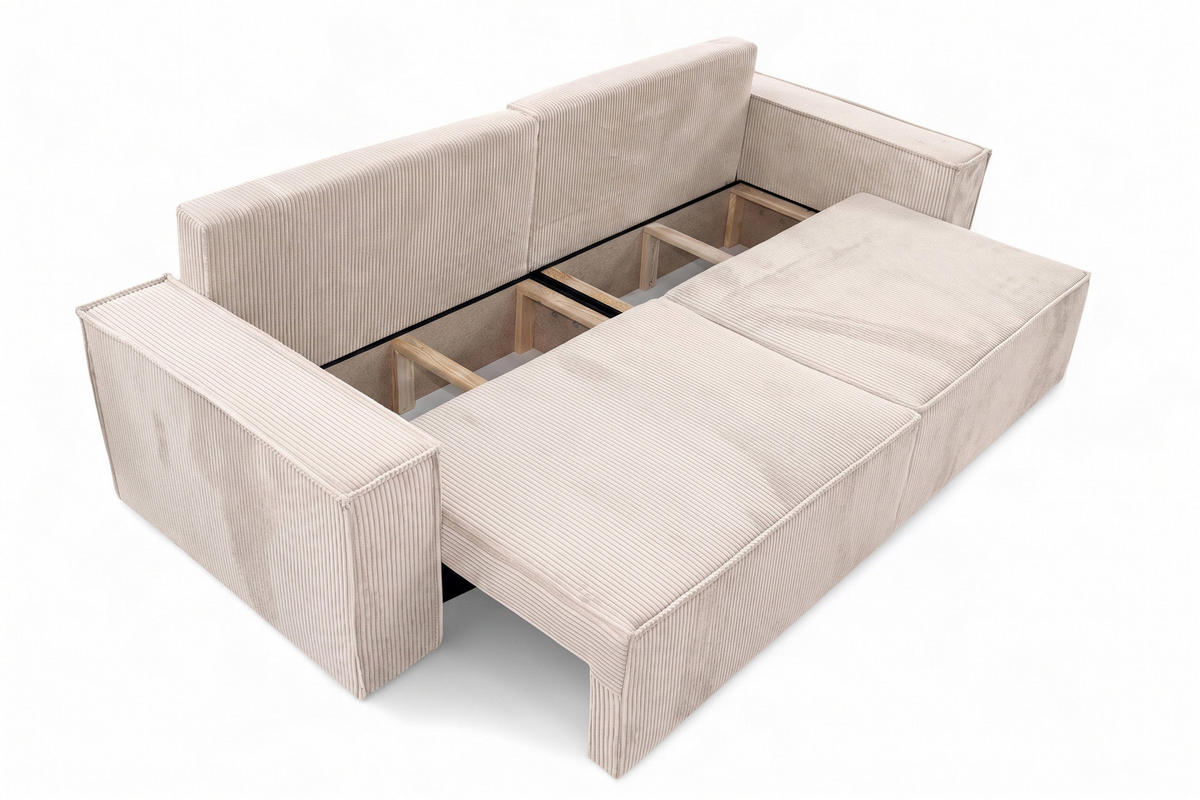 SOFA Mit Schlaffunktion Und Bettkasten, Cordstoff Poso, Beige, BEST SCORNER - Creme, Holz (245/83/90cm) - Kaiser Möbel