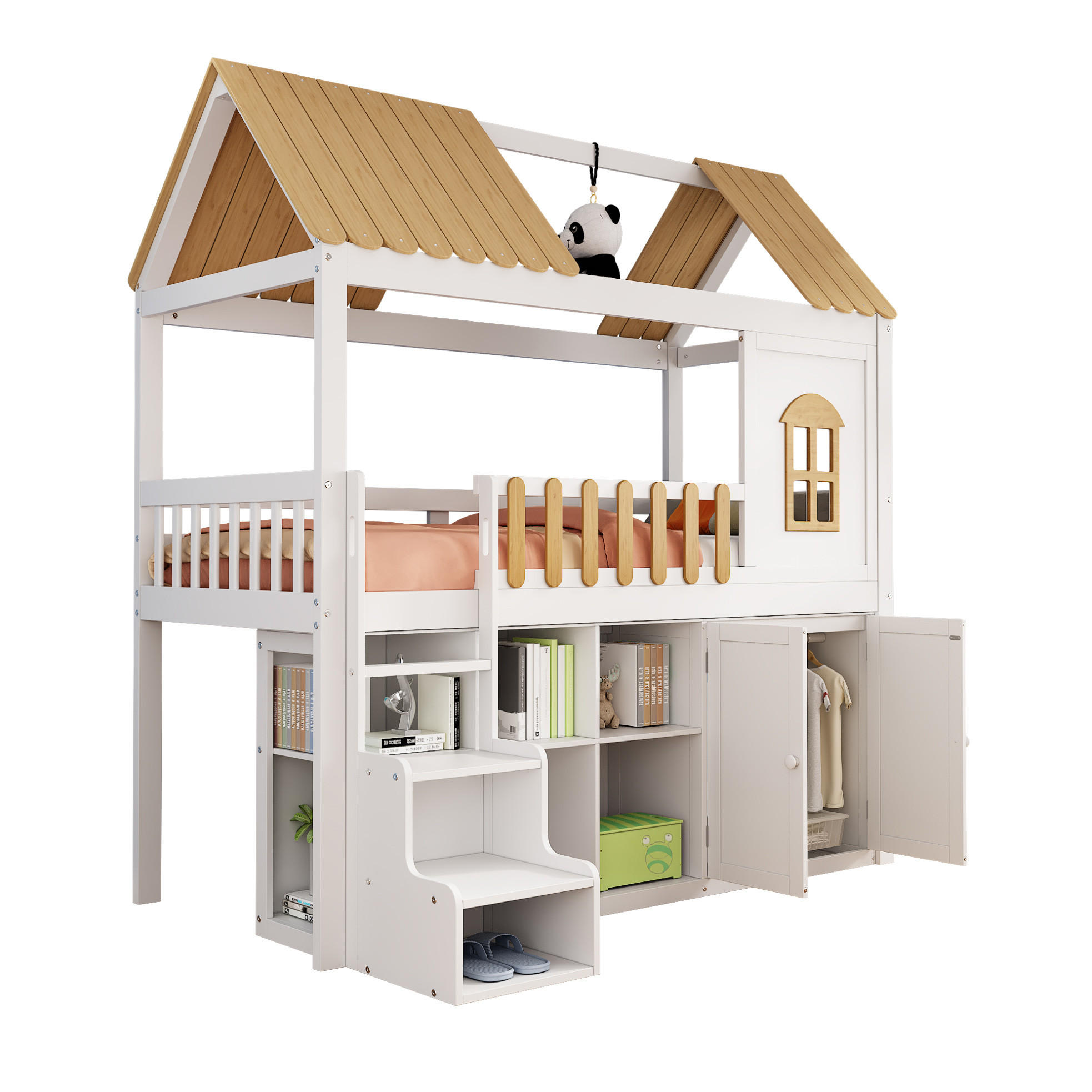 ETAGENBETT mit Stauraum, Fenster und Schrank 90/200 cm - Weiß, Holz (90/200cm) - MIVRAY