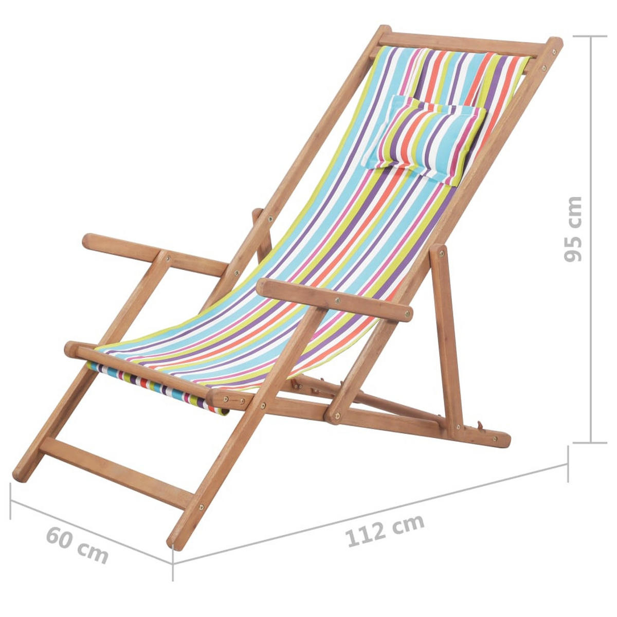 STRANDSTUHL Klappbar Stoff Und Massivholz Mehrfarbig - Multicolor, Holz (60/95/127cm) - vidaXL