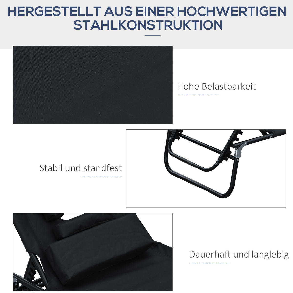 SONNENLIEGE Gartenliege Relaxliege mit Gesichtsöffnung Schwarz - Schwarz, Metall (56/28/190cm) - ComfortXL