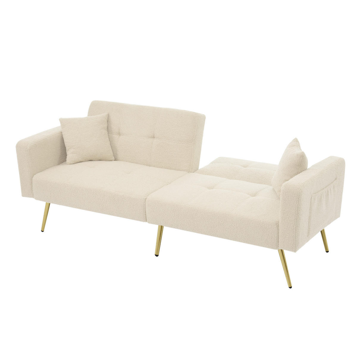 SCHLAFSOFA Lammwollstoff mit verstellbarer Rückenlehne und Seitentaschen Beige 175/64/72 cm - Beige, Textil (64/72/175cm) - Redom