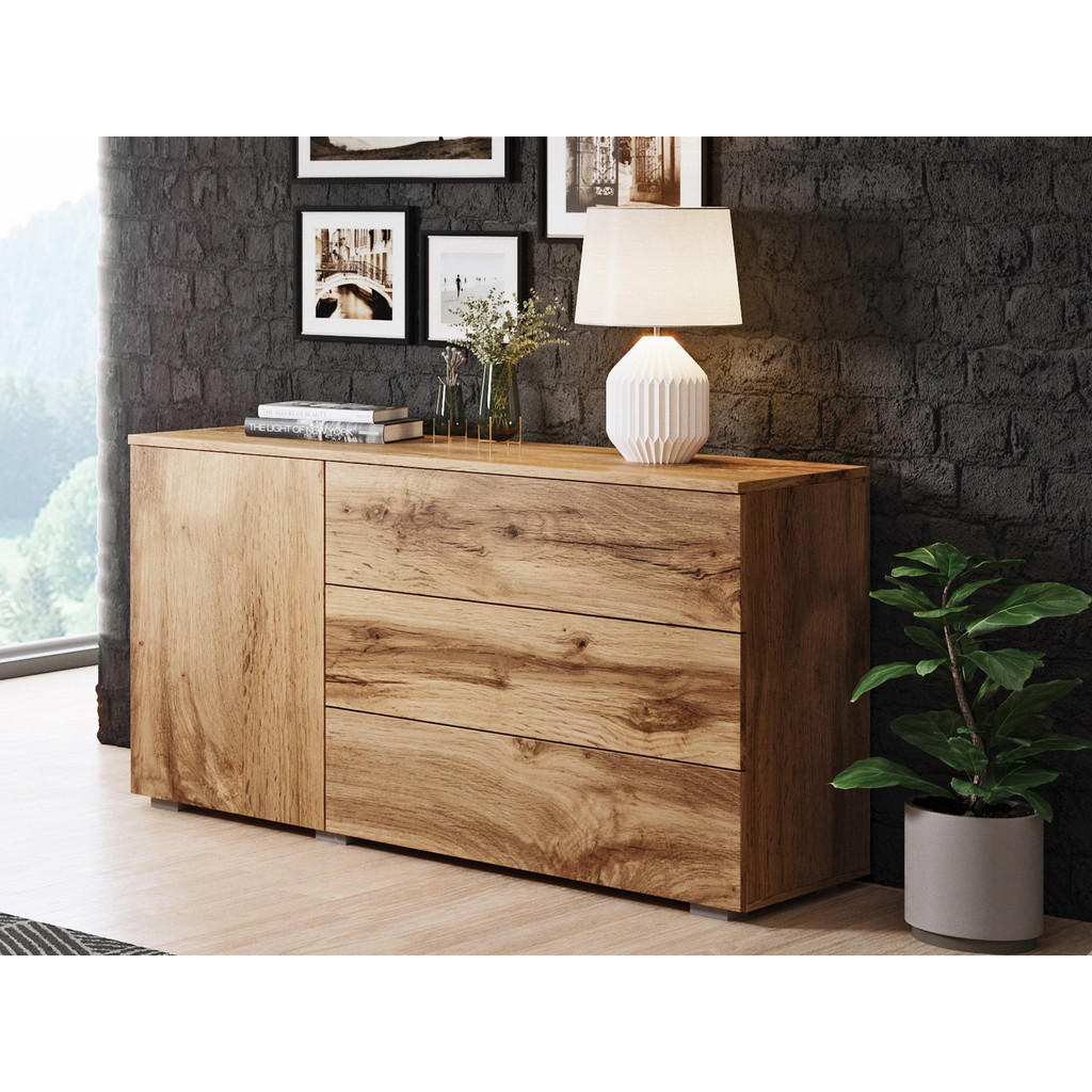 Thumbnail - Mirjan24 Kommode, Eiche Wotan, Holzwerkstoff, 3 Schubladen, 111x68x39 cm, Wohnzimmer, Kommoden & Sideboards, Kommoden