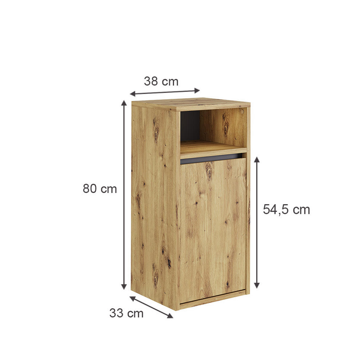 BADSCHRANK Viola Artisan/Grau 38 x 80 cm mit Wäschkorb - Hellgrau/Grau, Holzwerkstoff (38/80/33cm) - Vicco