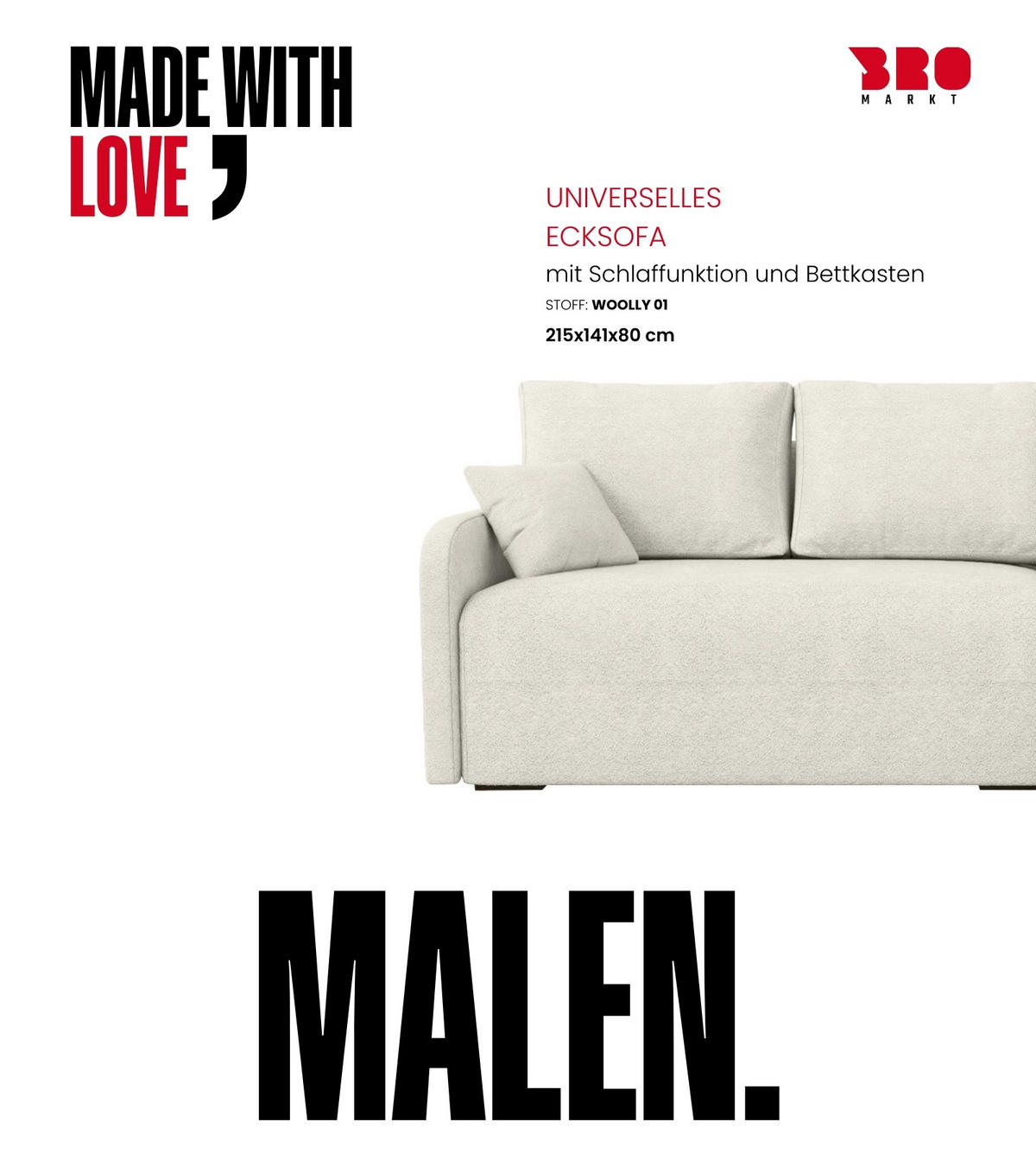 ECKSOFA Malen mit Schlaffunktion Beige Bouclé - Weiß, Textil (215/141cm) - Bromarkt