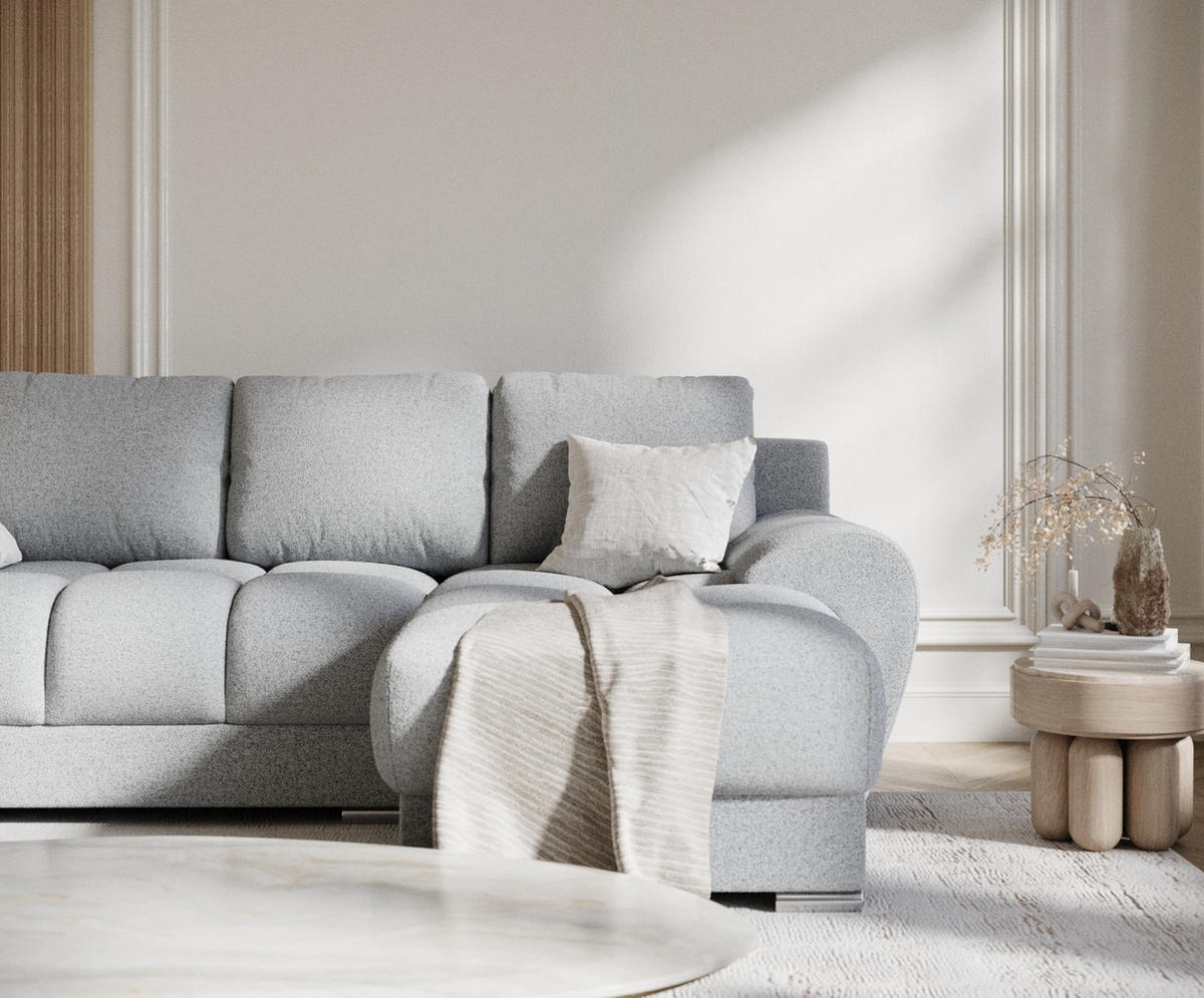 ECKSOFA MIT SCHLAFFUNKTION Peebles Hellgrau Webstoff - Chromfarben/Hellgrau, Holz/Holzwerkstoff (256/175cm) - Maison de Reve