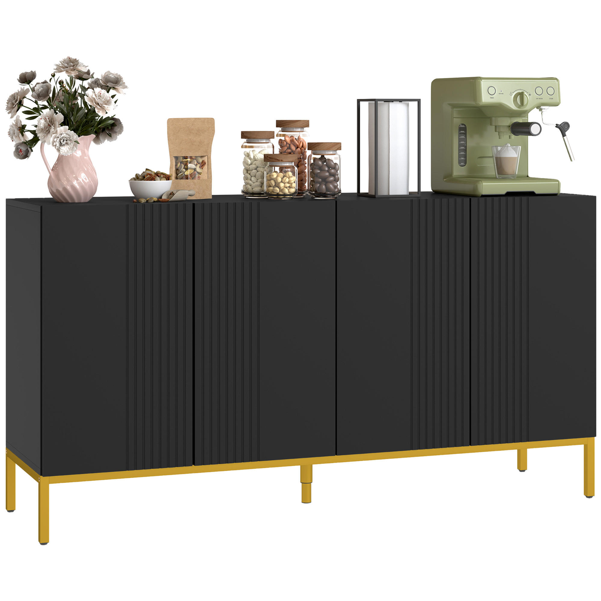 SIDEBOARD Schwarz und Goldfarben, 4 Türen, 140/40/75 cm - Schwarz, Holz (140/75/40cm) - PANGIVO
