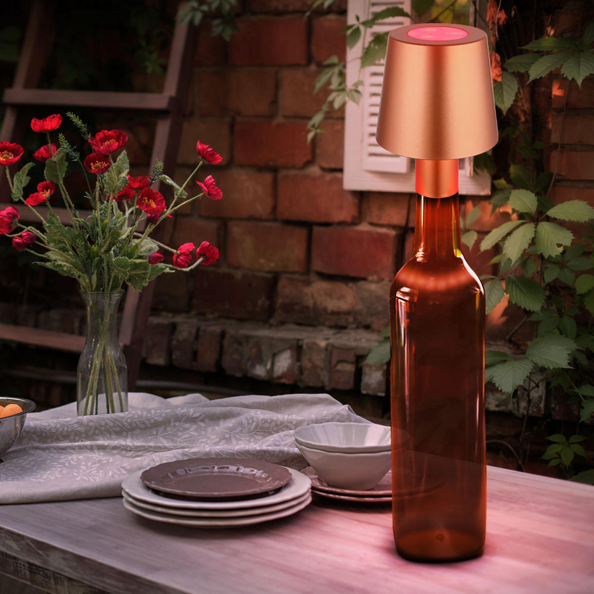 LED TISCHLEUCHTE Flaschenlampe Gold - Goldfarben, Kunststoff (10.5/10.5/14cm) - Globo Lighting