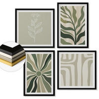 WANDBILDER 4er-Set - 50x50 cm & 40x60 cm Schwarzer Rahmen - Pflanzenmuster grüner Minimalismus - Schwarz, Kunststoff (50/50cm) - ArtPrintCave