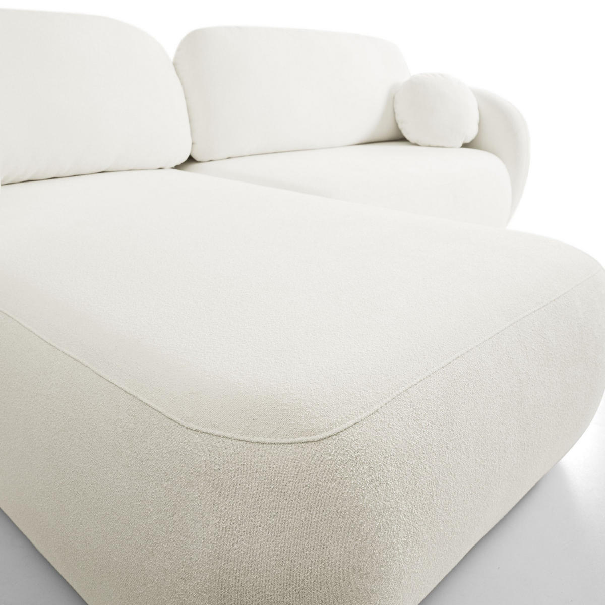 ECKSOFA AMICO L-S Creme Geflochtener Stoff mit Schlaffunktion - Creme, Holz (248/174cm) - MASSENO