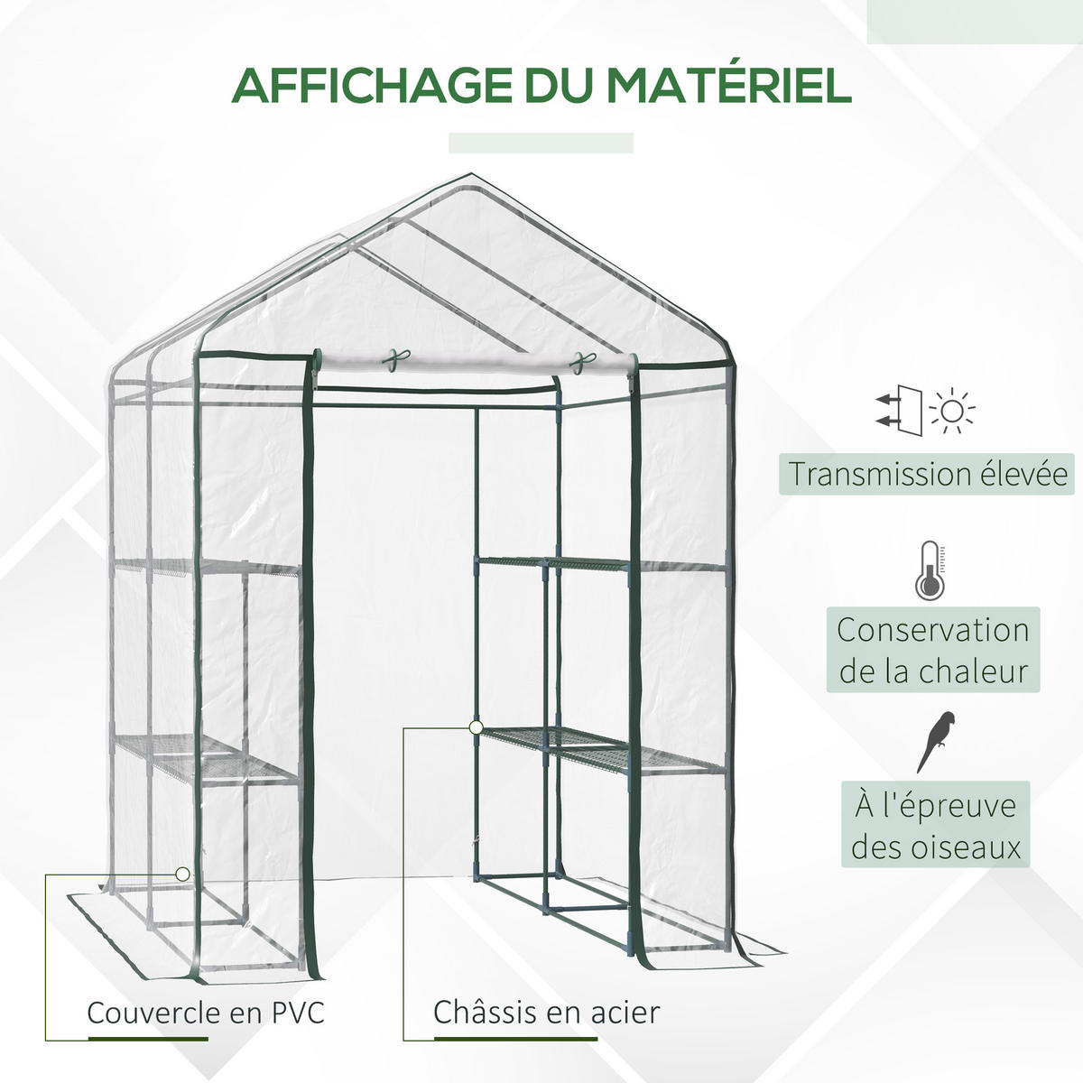 GEWÄCHSHAUS DE-11886 mit 3 Etagen & Tür Grün - Transparent, Metall (143/195/143cm) - ComfortXL