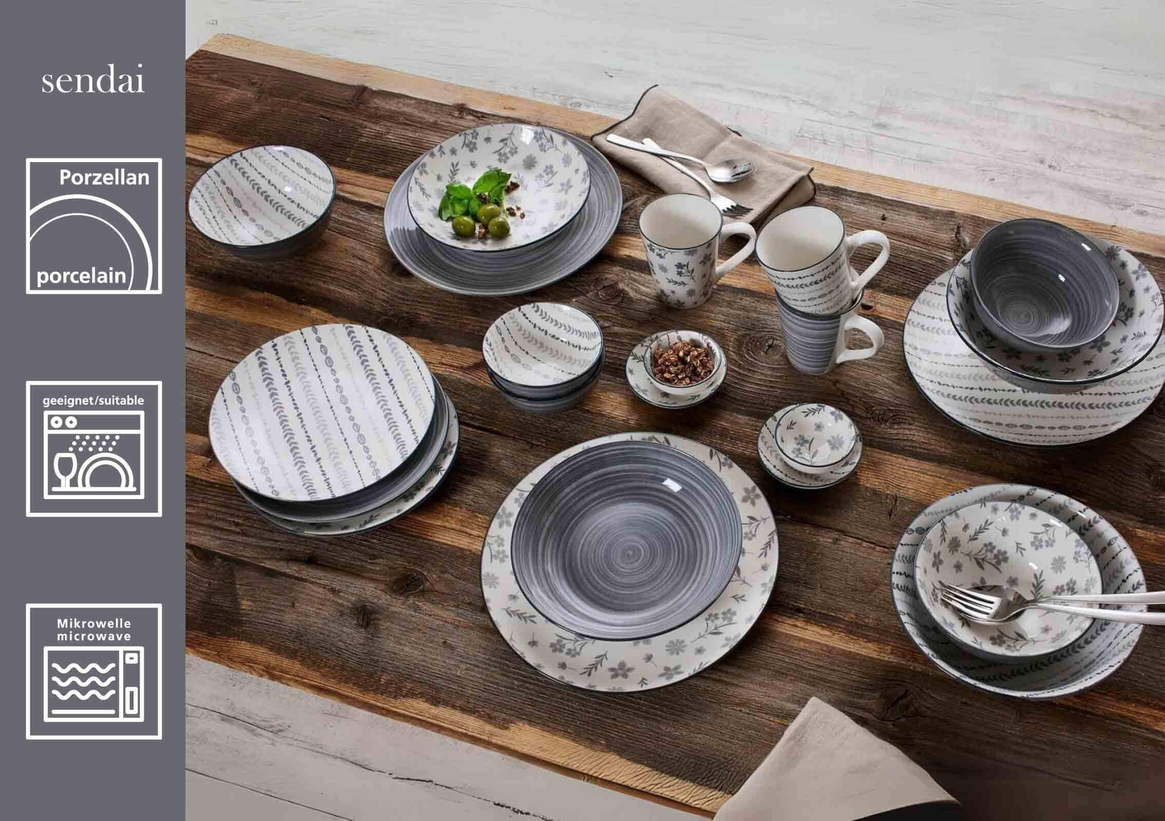 SUPPENTELLER Sendai Blume grau ø 20 cm 6er Set - Grau, Keramik (20cm) - Ritzenhoff Breker