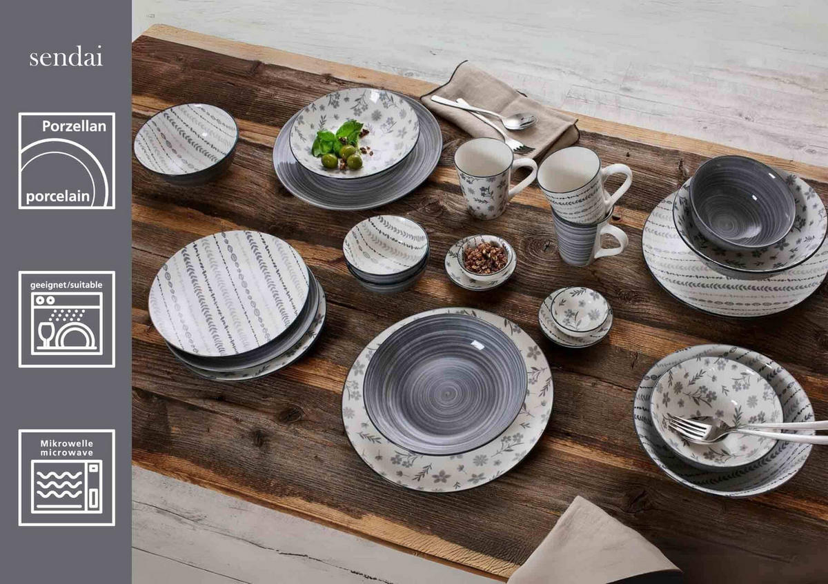 SUPPENTELLER Sendai Blume grau ø 20 cm 6er Set - Grau, Keramik (20cm) - Ritzenhoff Breker