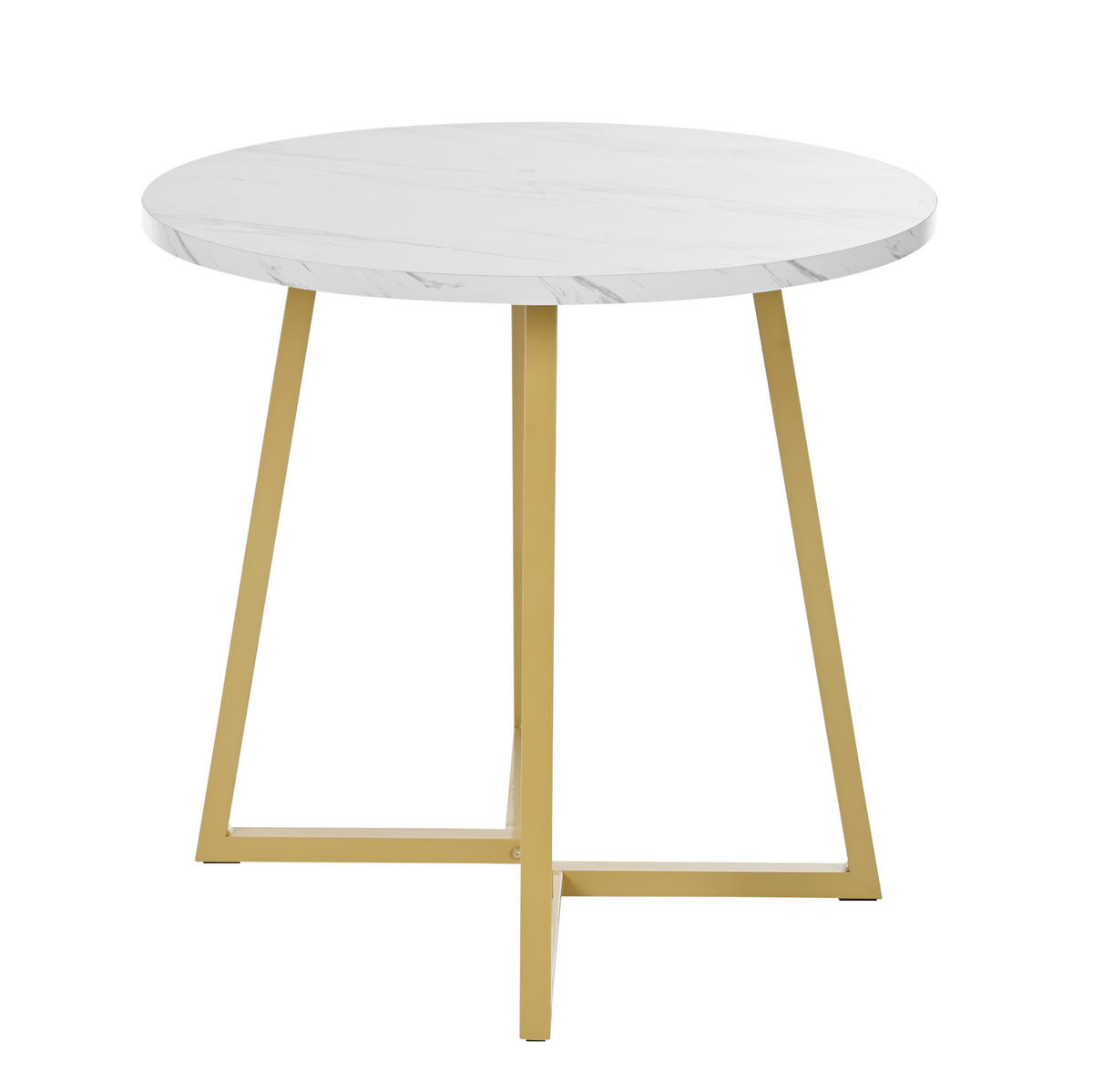 ESSTISCH 80x80x75 cm in Weiß aus MDF mit Marmormuster auf stabilem Metallgestell - Goldfarben, Holzwerkstoff (80/80/75cm) - Modfu