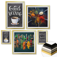 WANDBILDER 5er Set - 50x50 cm & 20x30 cm & 40x60 cm Goldrahmen - Gewürze, Kaffee, Tasse, Kräuter - Goldfarben, Kunststoff (40/60cm) - ArtPrintCave